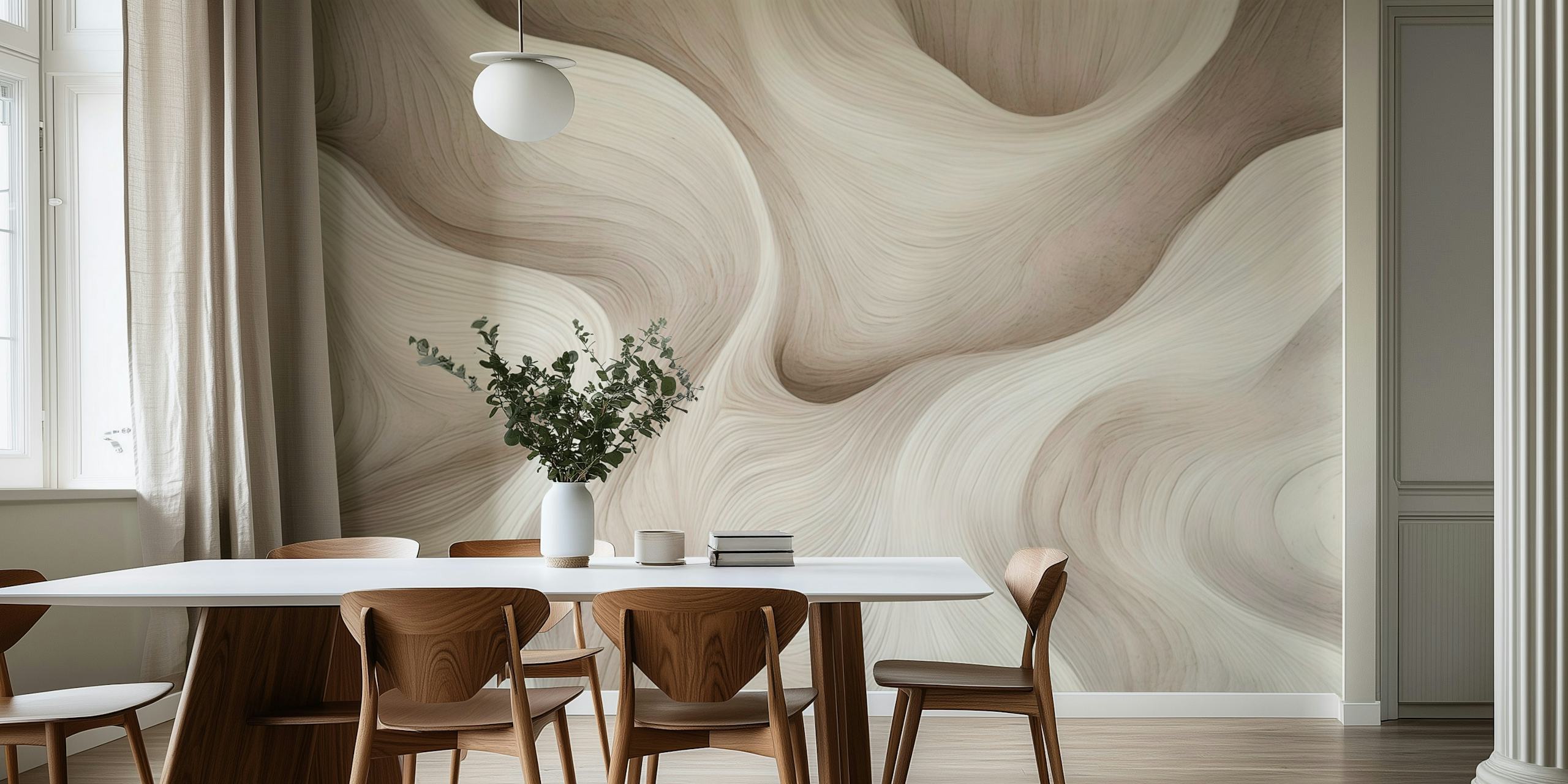 Flowing wave patterns in soft beige tones wallpaper