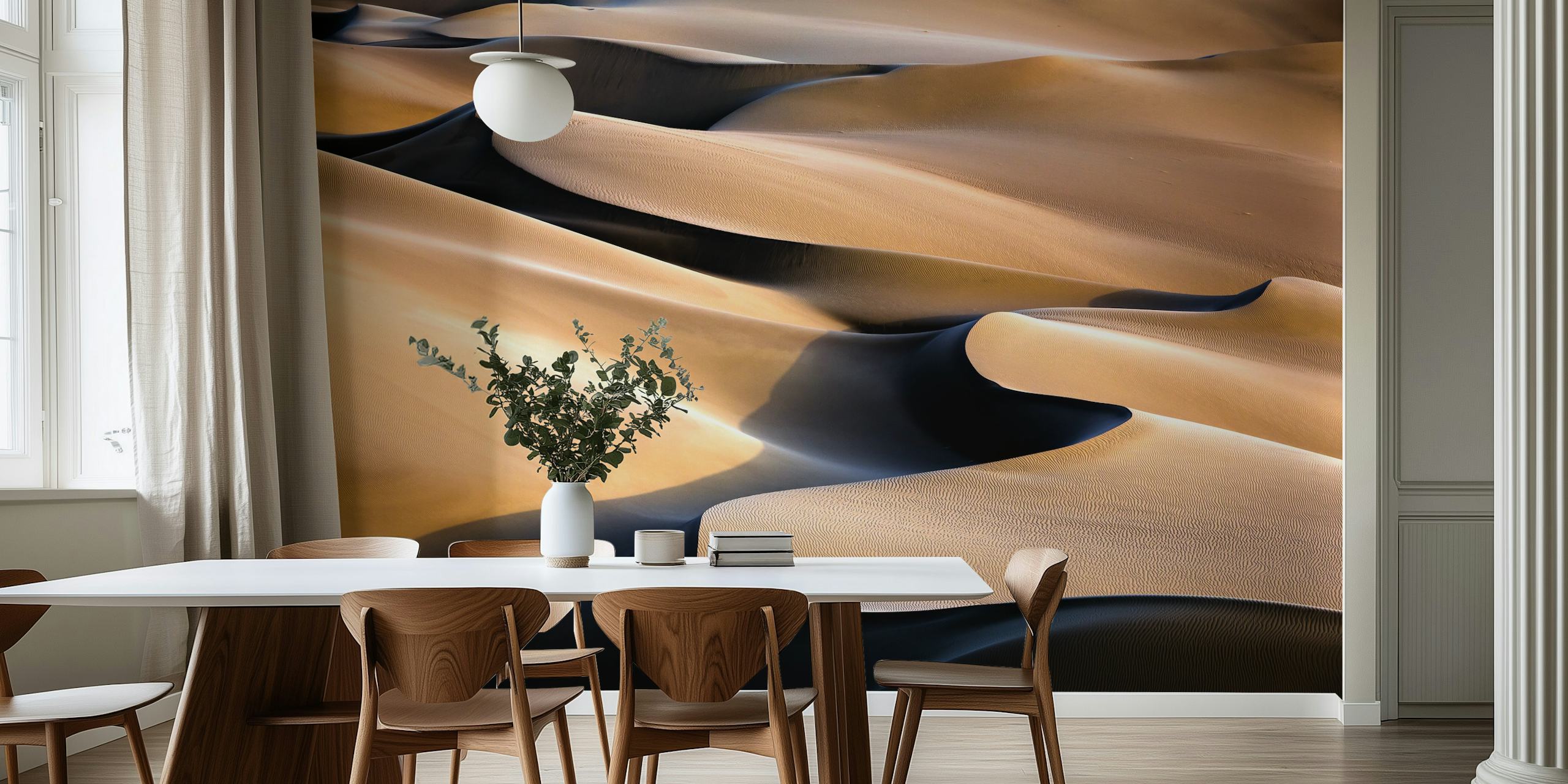 Sand dune patterns in warm beige and black tones wallpaper