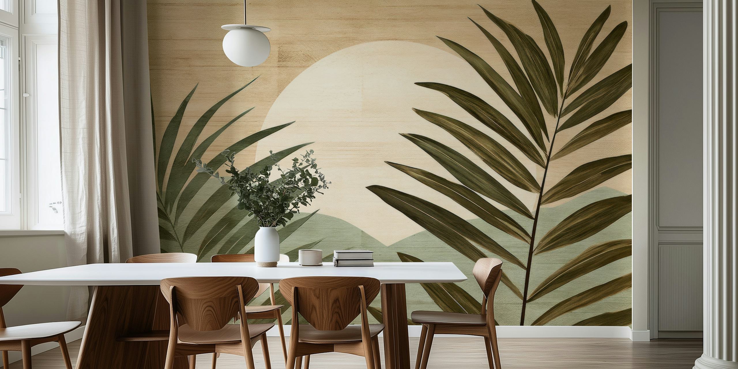 Warm Palms Panorama wallpaper displayed in a room