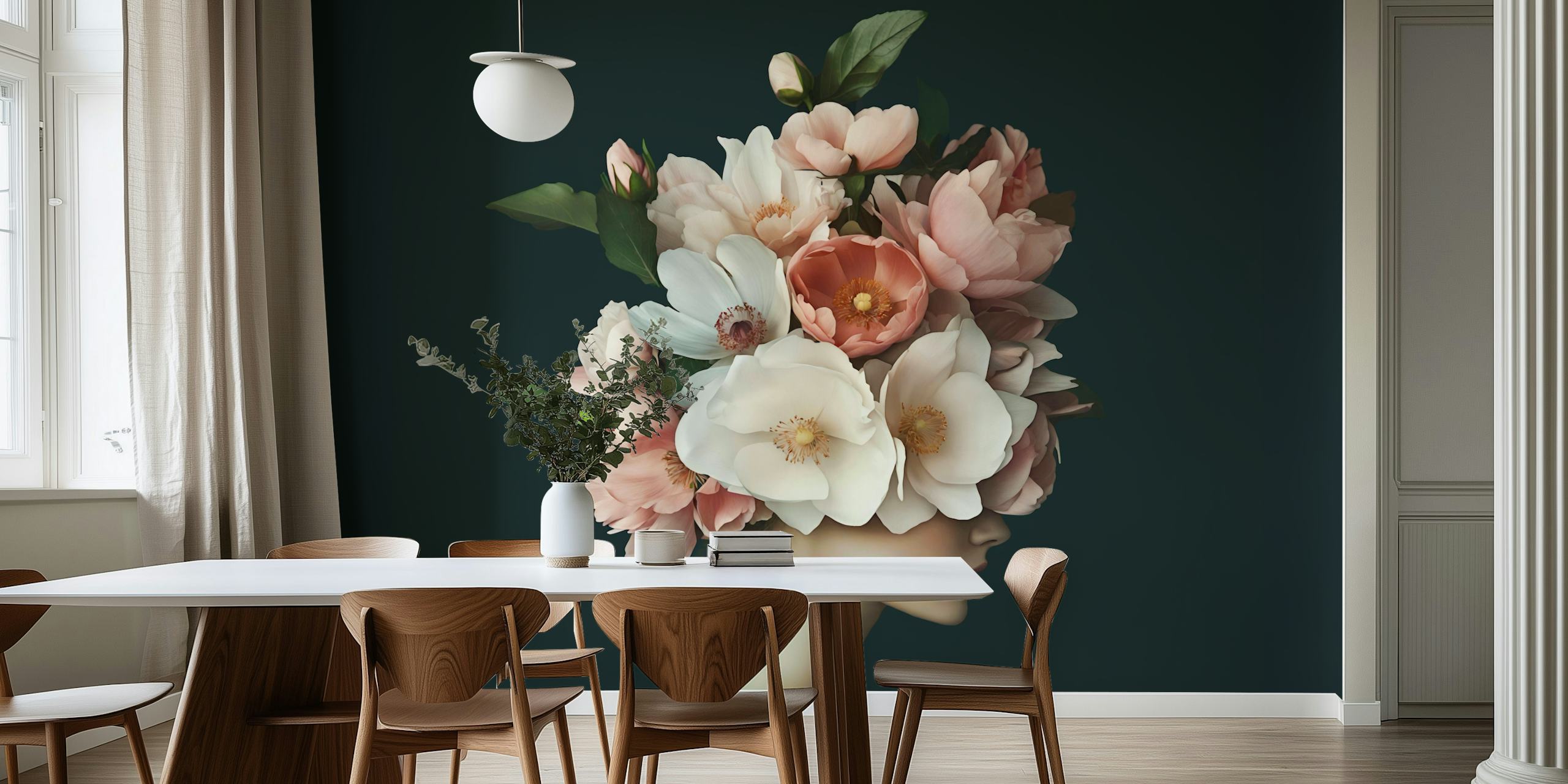 Papel de parede Elegant Bloom Portrait em um quarto