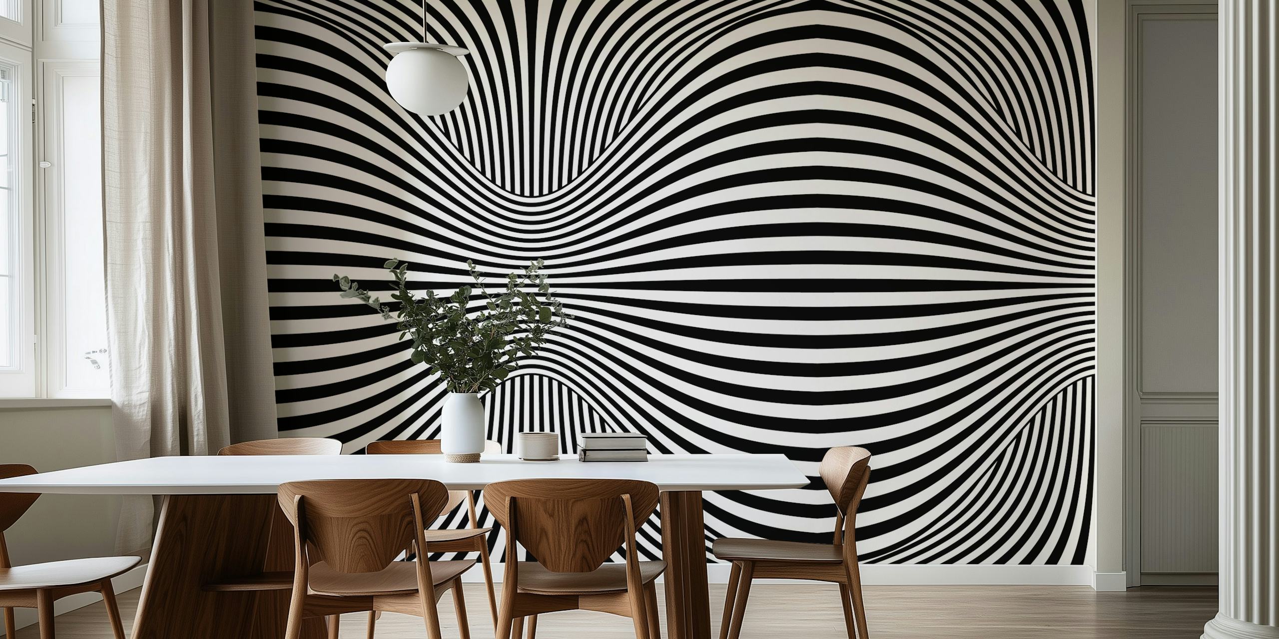 Groovy Retro Op-Art Stripe Warp wallpaper in a room