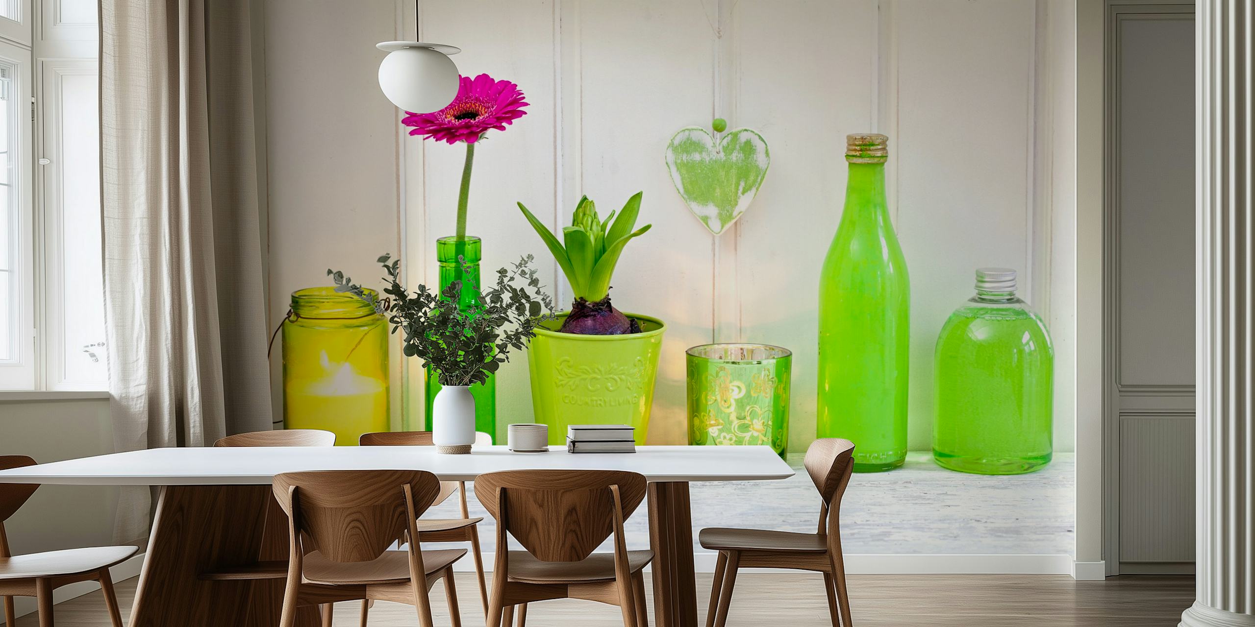 Dekorative grüne Still Life Tapete in einem Raum
