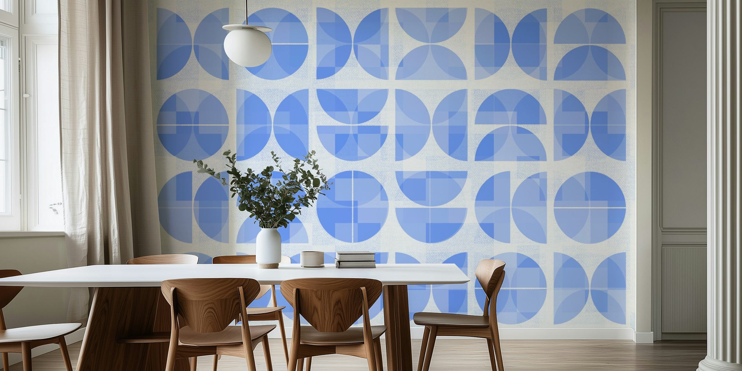 Geometric Blue Bauhaus behang in een kamer