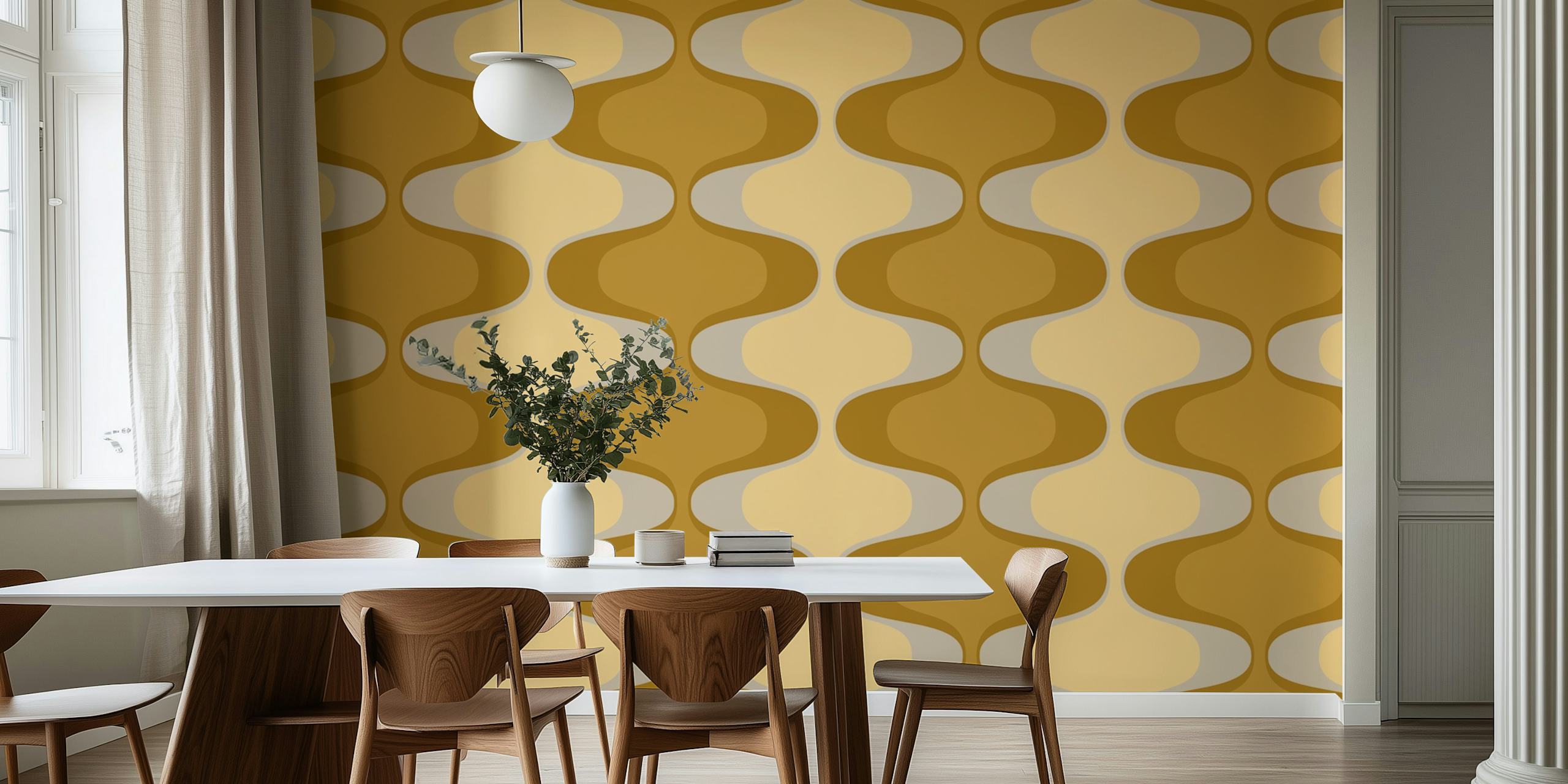 papel pintado Retro Mod Curves en una habitación