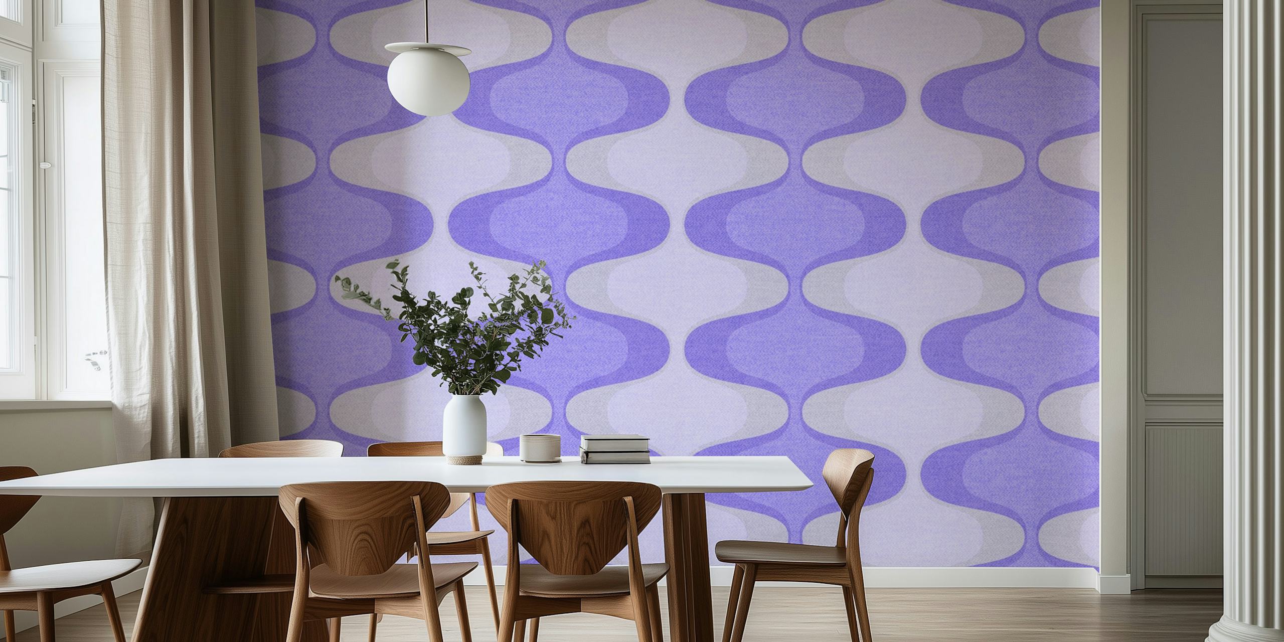 Lavender and gray wavy pattern wallpaper