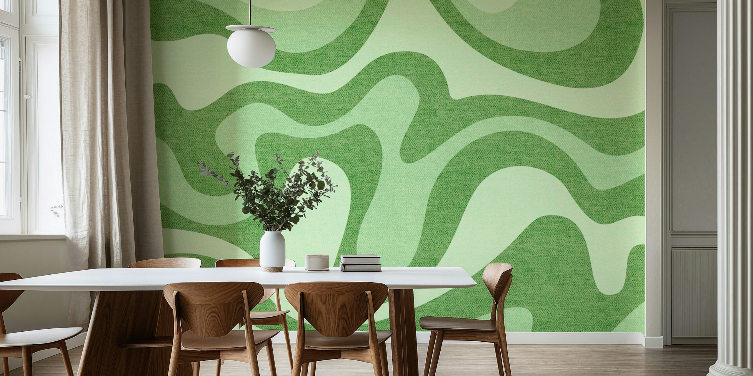 Carta da parati Verdant Flowing Waves in una stanza