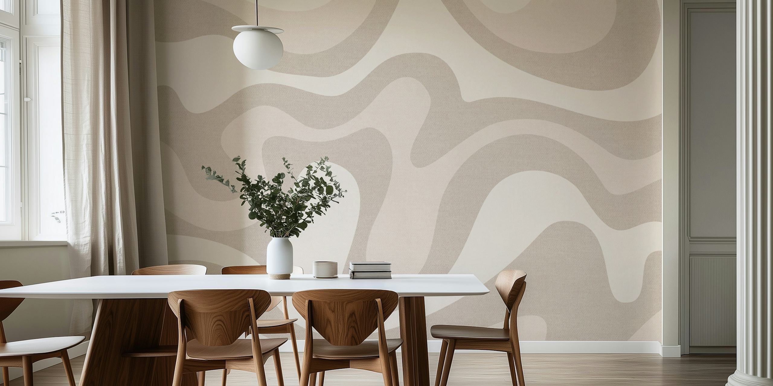 Neutral Flowing Forms wallpaper in a room