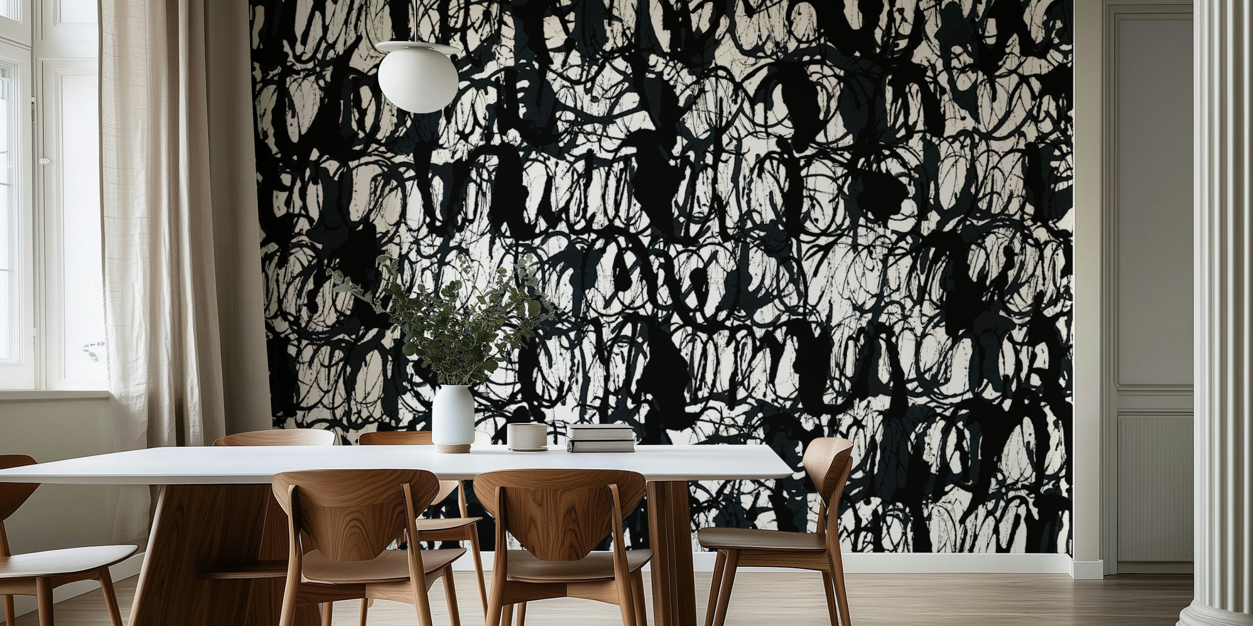 Abstract Ink Swirls papel pintado en una habitación