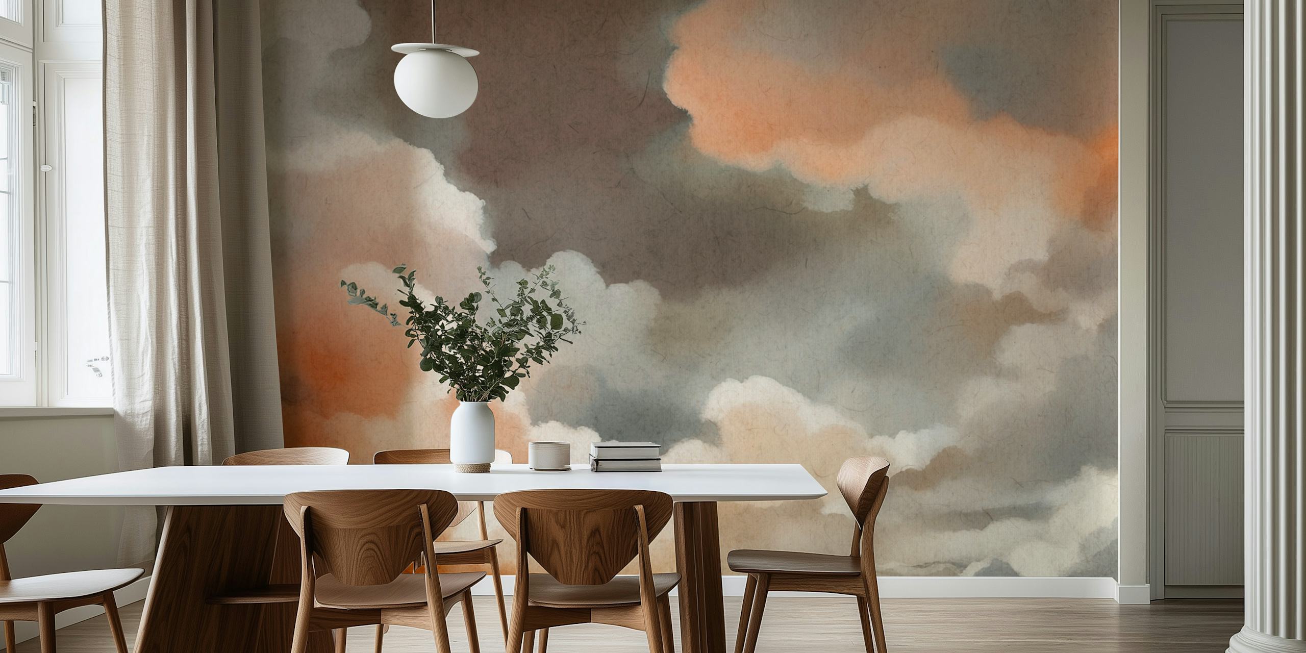 Serene cloudscape wallpaper i ett rum