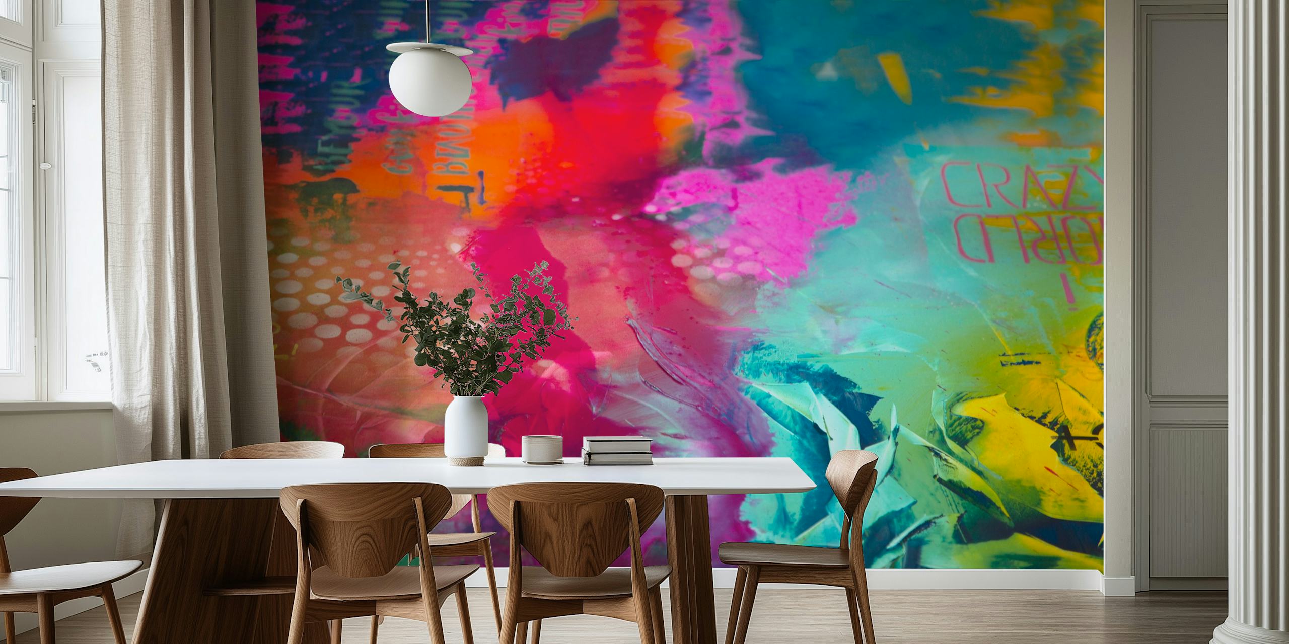 Colorful abstract wallpaper with vibrant pink, blue, and yellow patterns