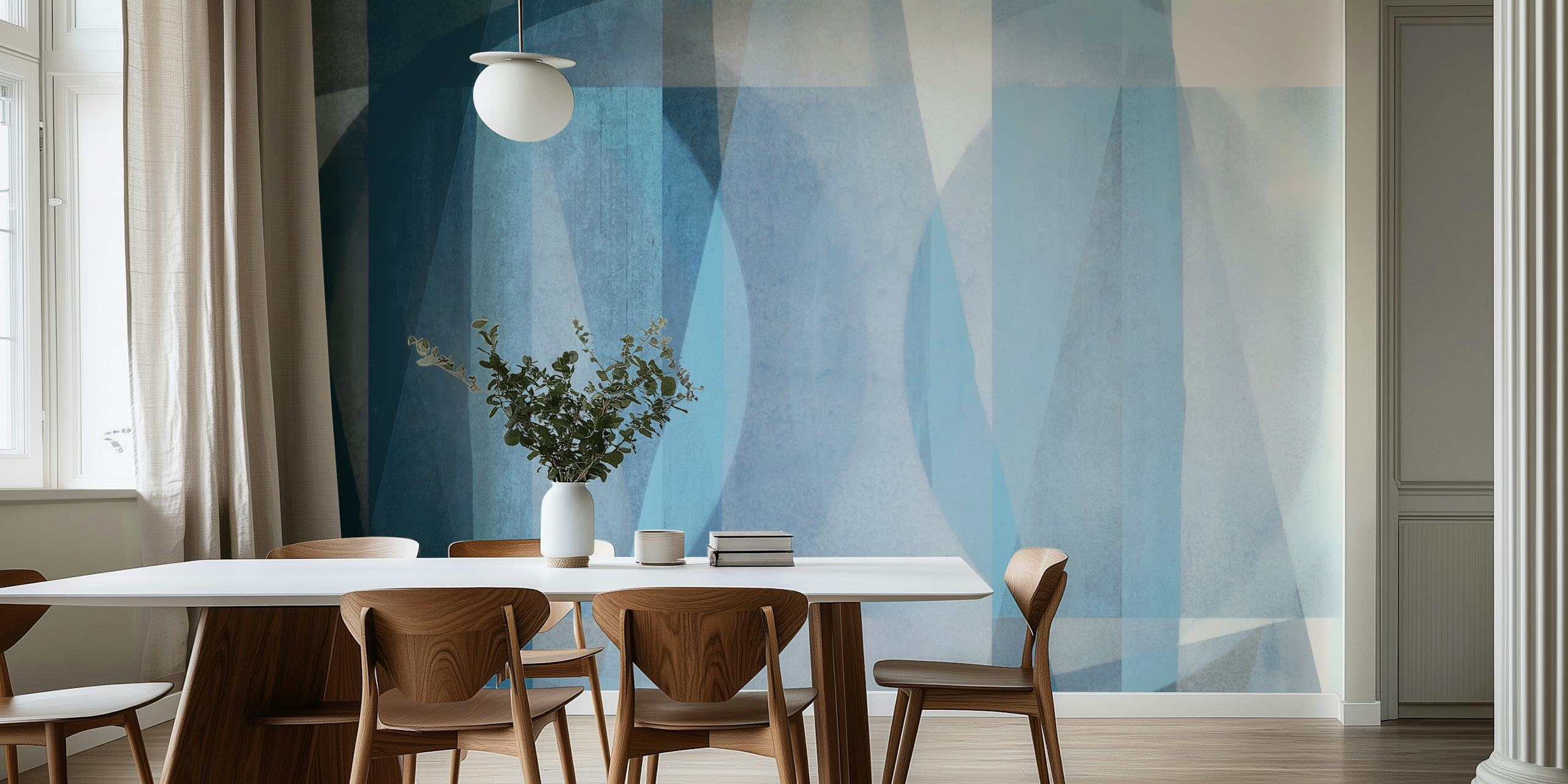 Geometric pattern in various blue shades wallpaper
