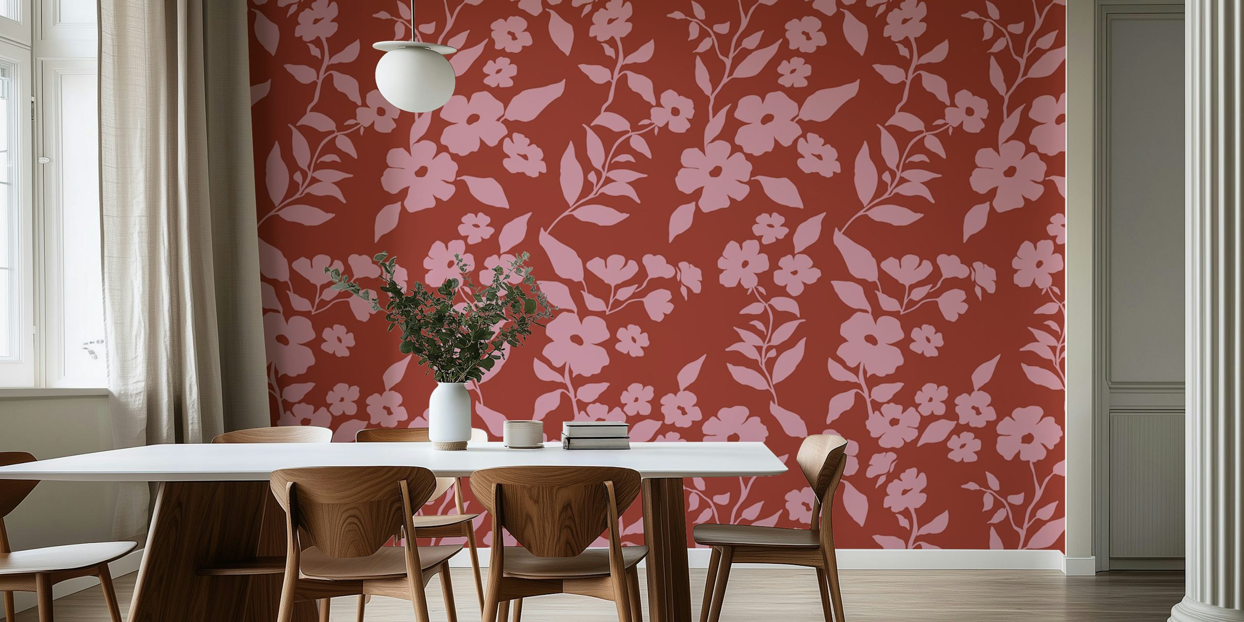 Bordeaux Flowers Shape wallpaper in a room