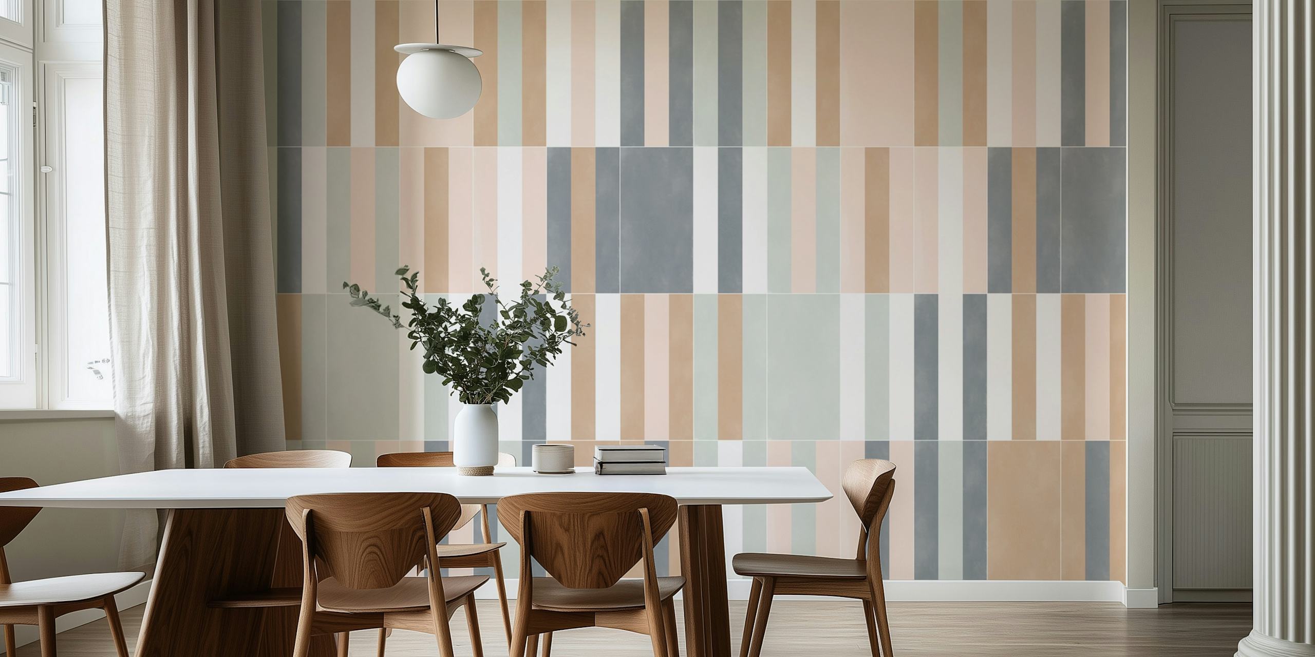 Elegant muted pastel tile pattern wall mural with soft stripes in gentle hues