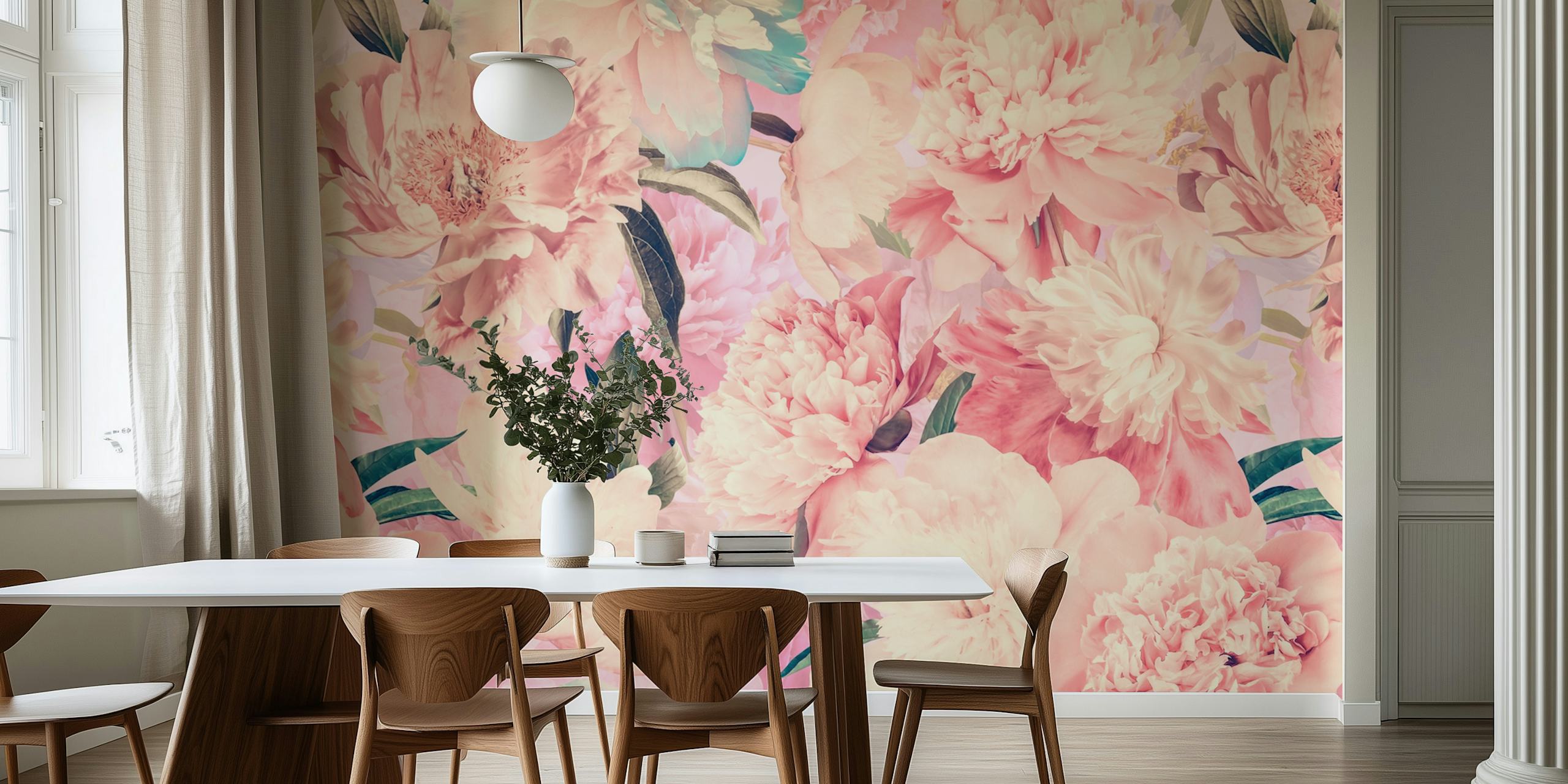 Tapeta Baroque Peach Peony Garden w pokoju