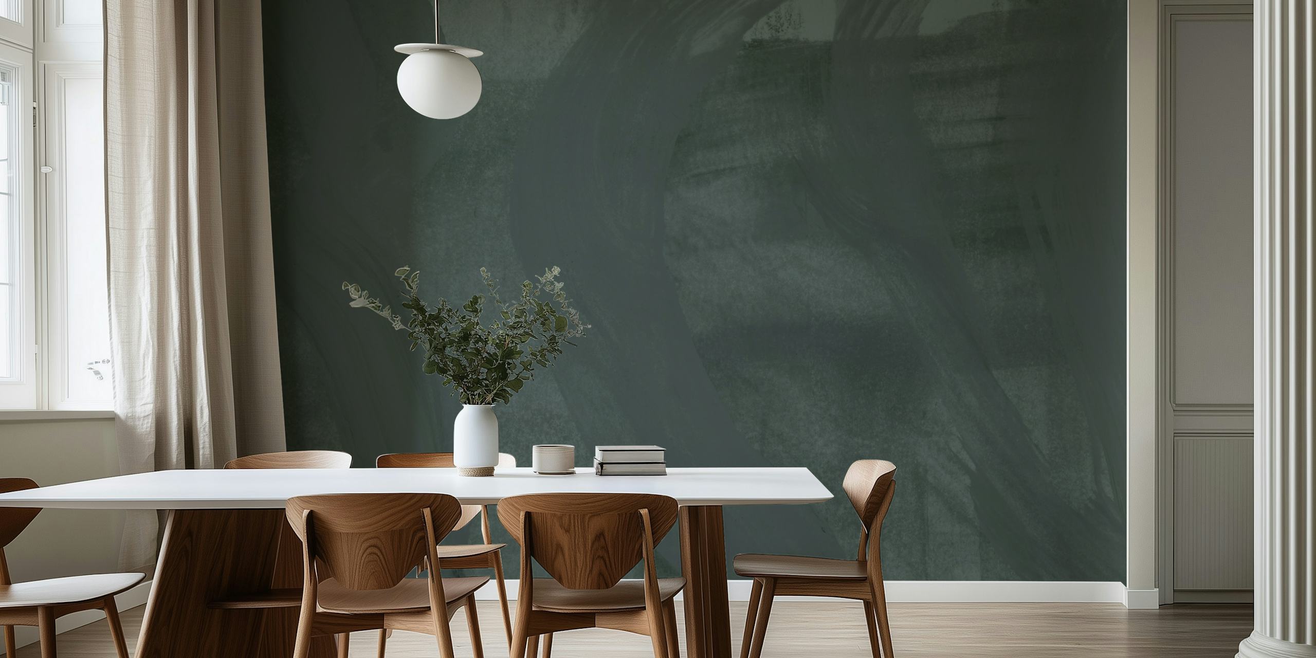 Soft dark green strokes wallpaper in a room