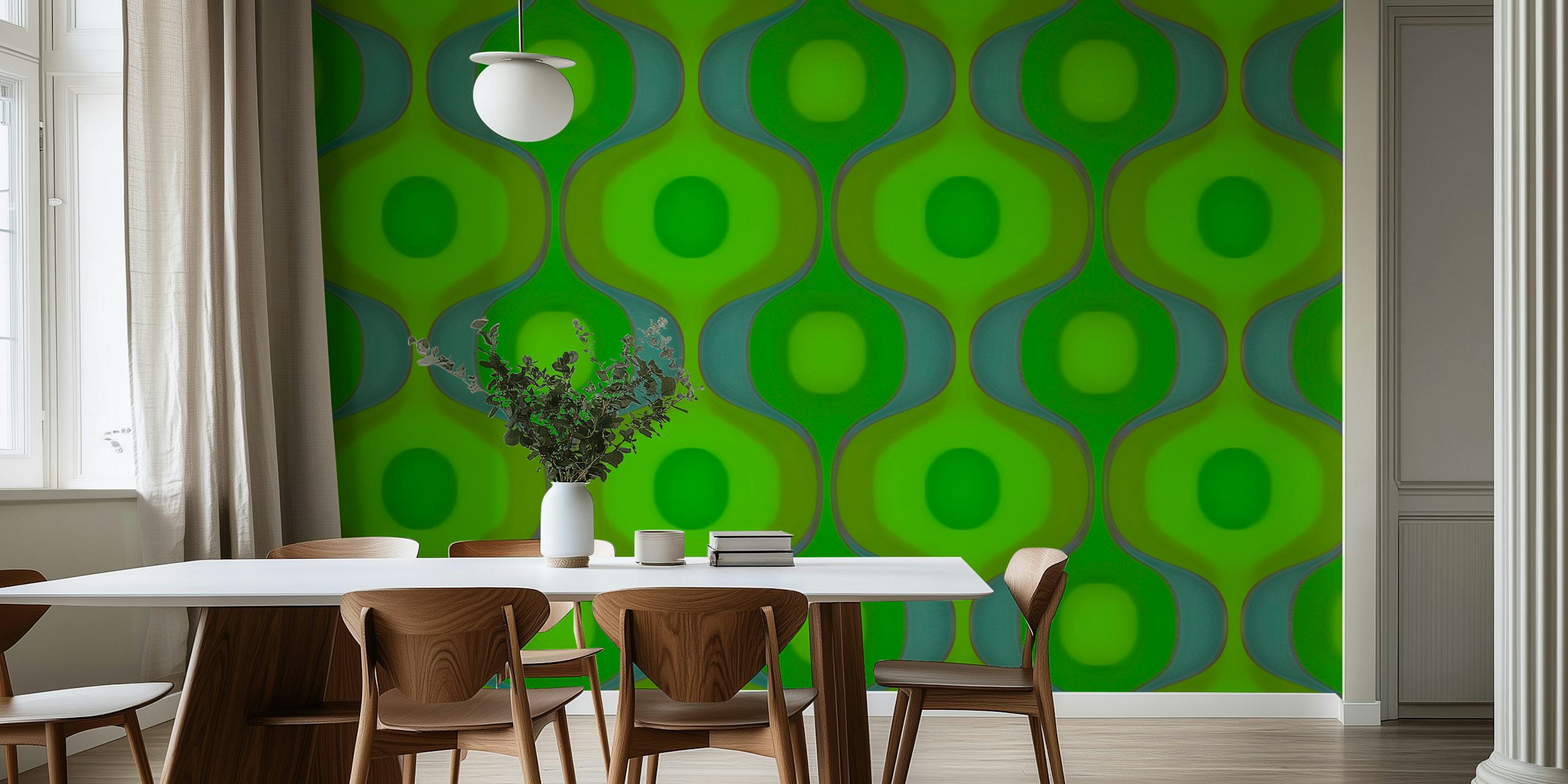 Green Retro Vibes papel pintado en una habitación