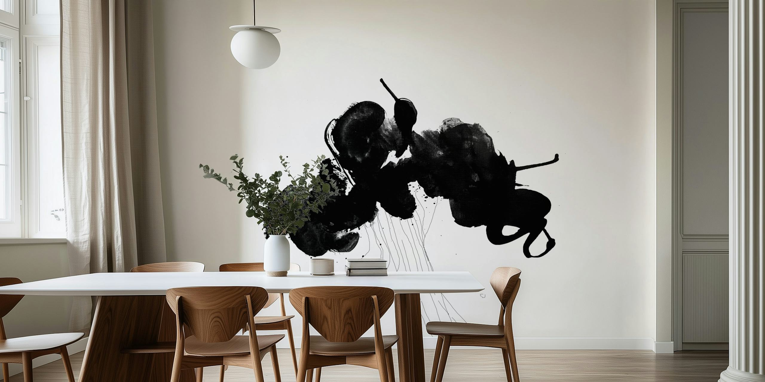 Black abstract ink shapes on white background wallpaper