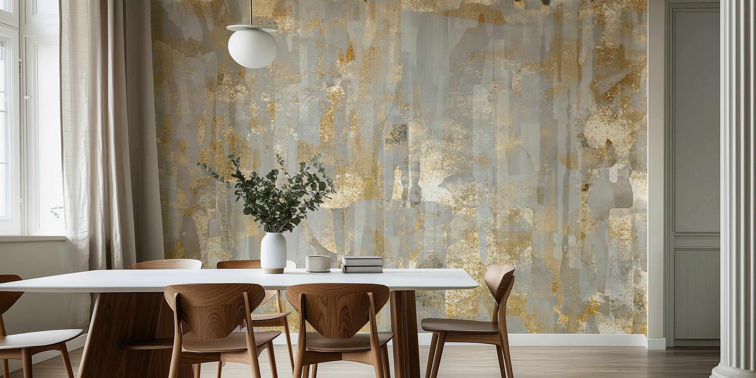 Abstract gray and metallic gold design wallpaper