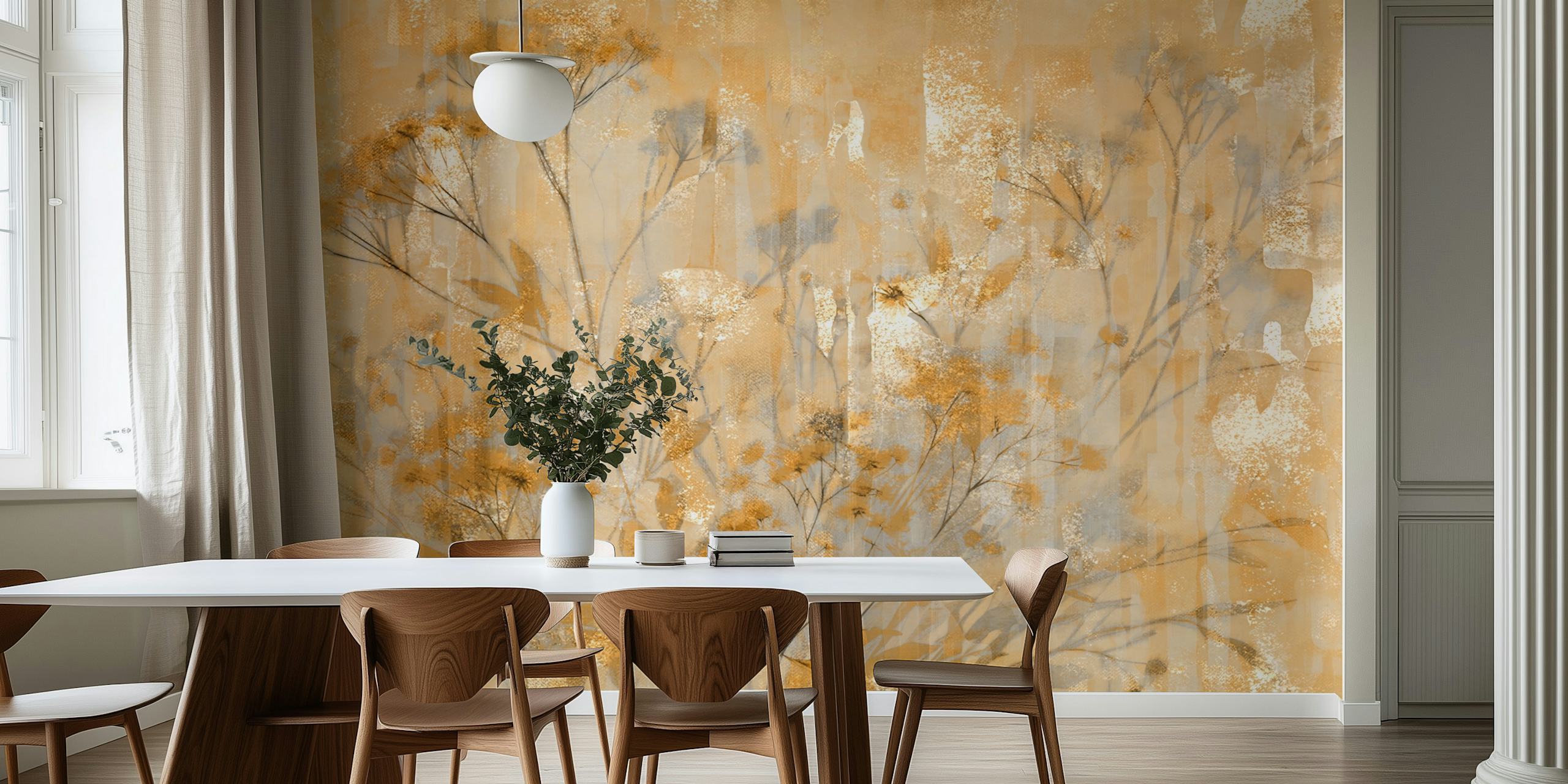 Boho Golden Herbarium-tapet i ett rum