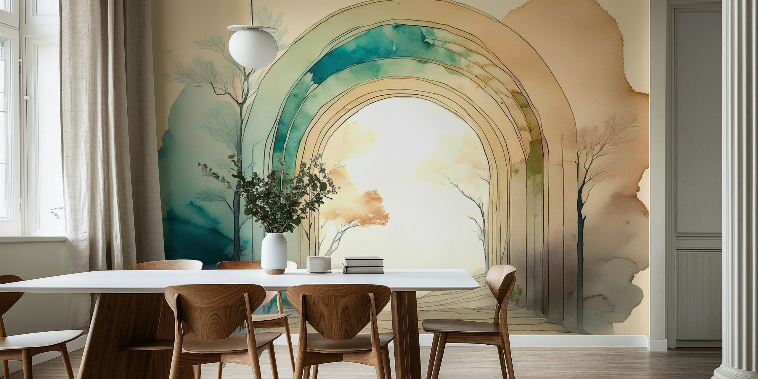Design de papel de parede Natural Dream Portal em um quarto