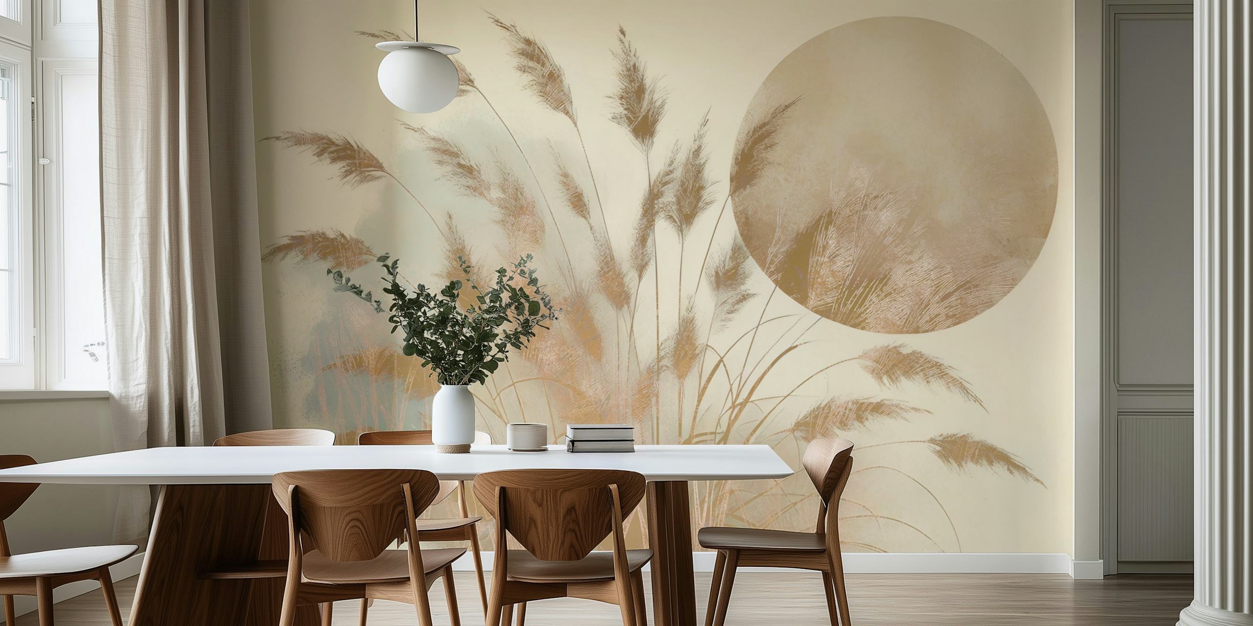 Dreamy Pampas Grass Japandi wallpaper in a room