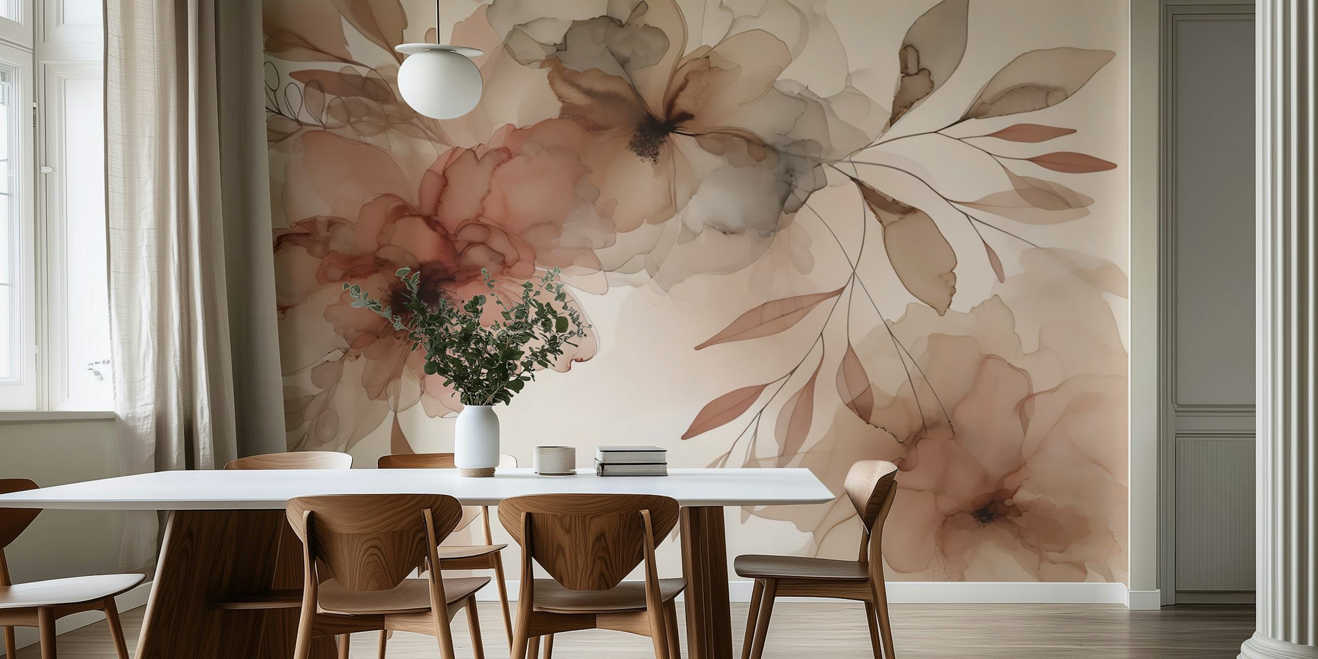 Translucent flower art wallpaper in a room