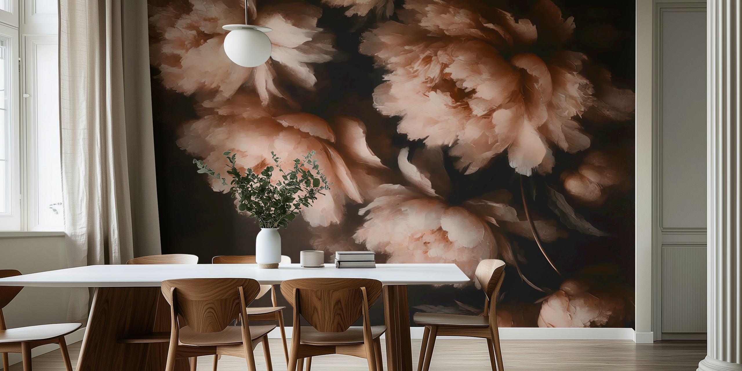 Mocha Mousse Blossoms tapet i et rum