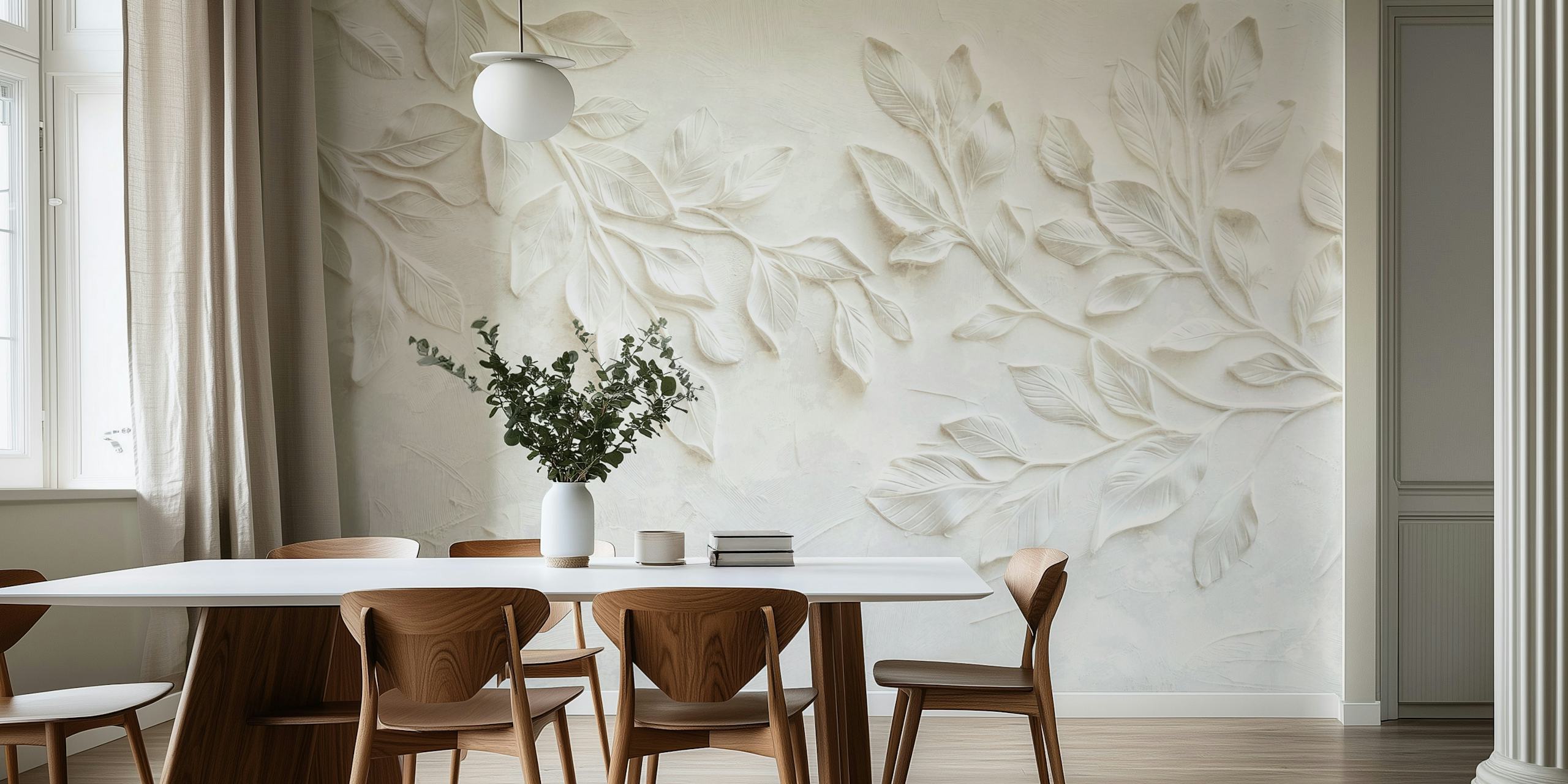 Leaf Impressions Tuberose White wallpaper in a room