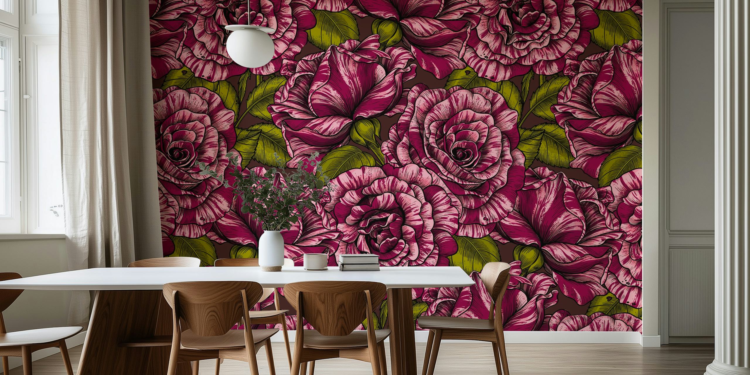 Elegantní design růž wallpaper v místnosti