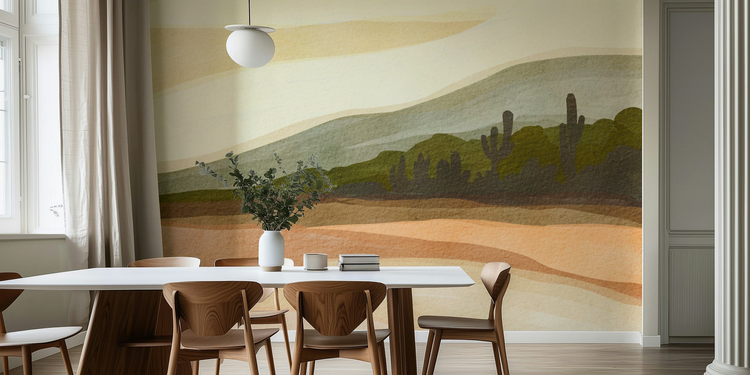 Serene desert panorama wallpaper in a room