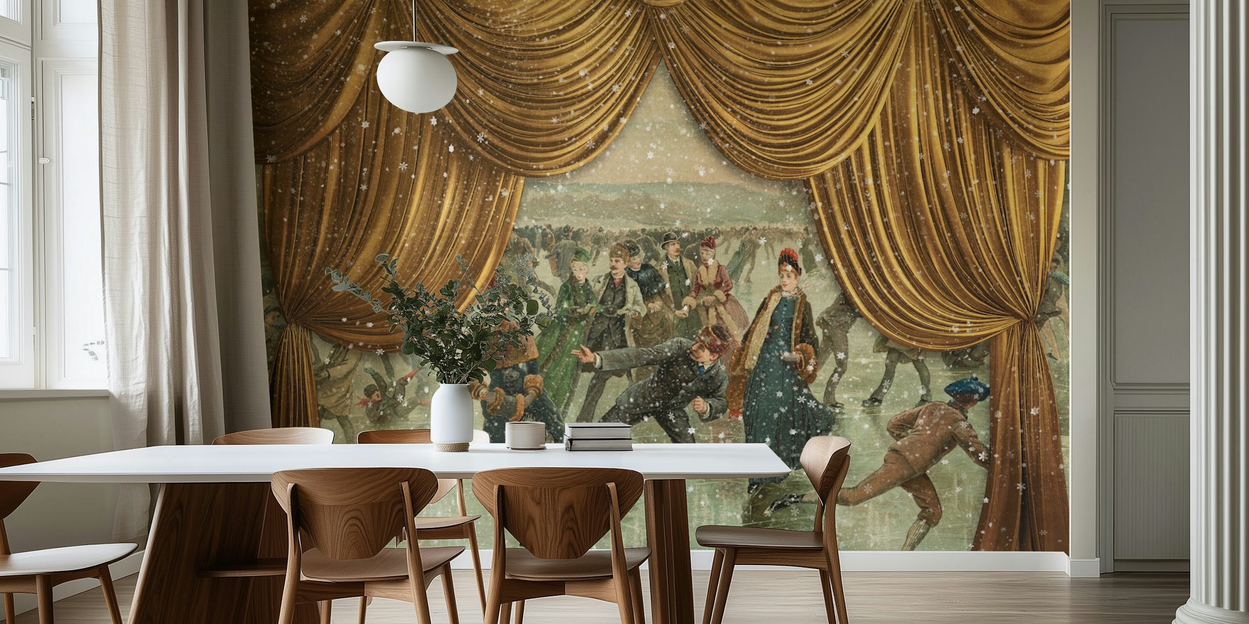 Wall mural featuring a vintage winter scene