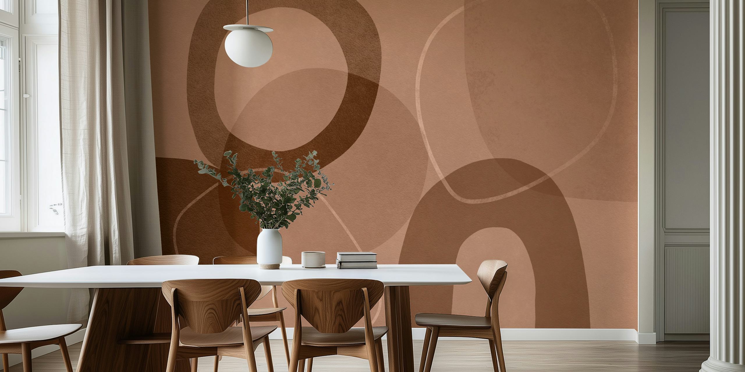 Mid Century Shapes And Outline Mocha Mousse tapeta