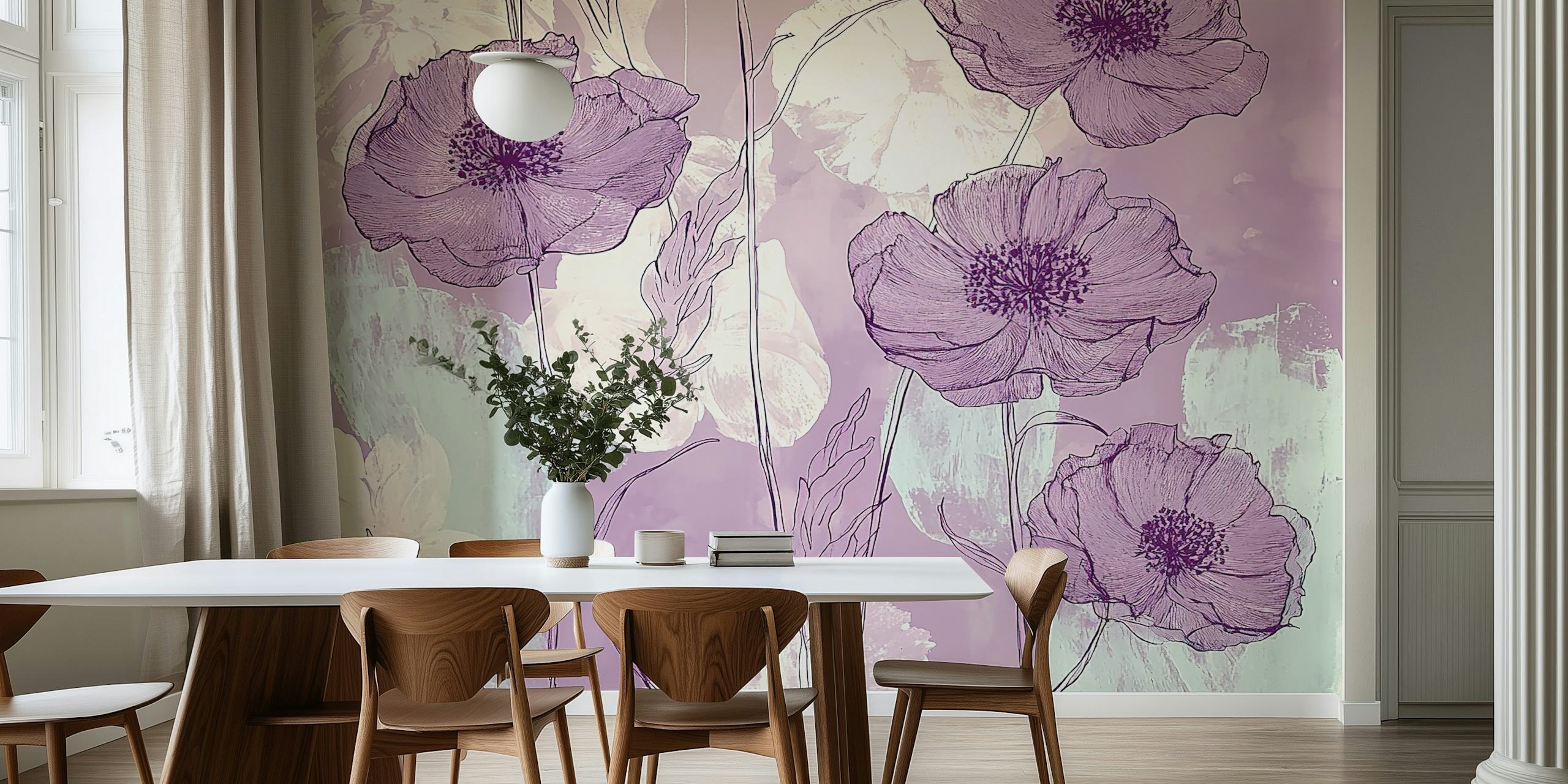 Papier peint floral Violet Bloom dans une pièce