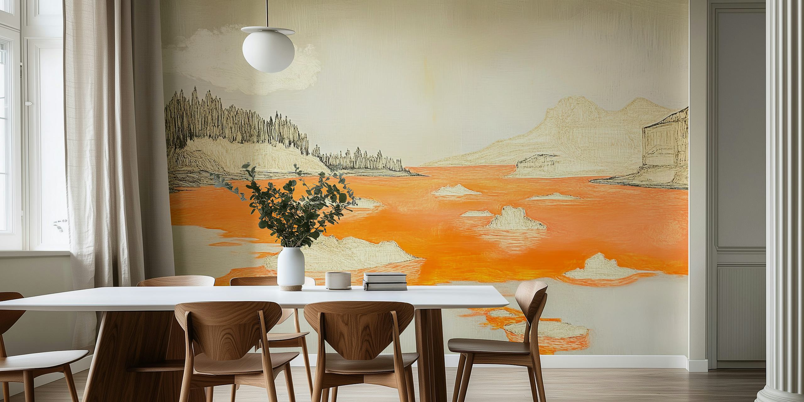Orange Lake wallpaper in a room setting