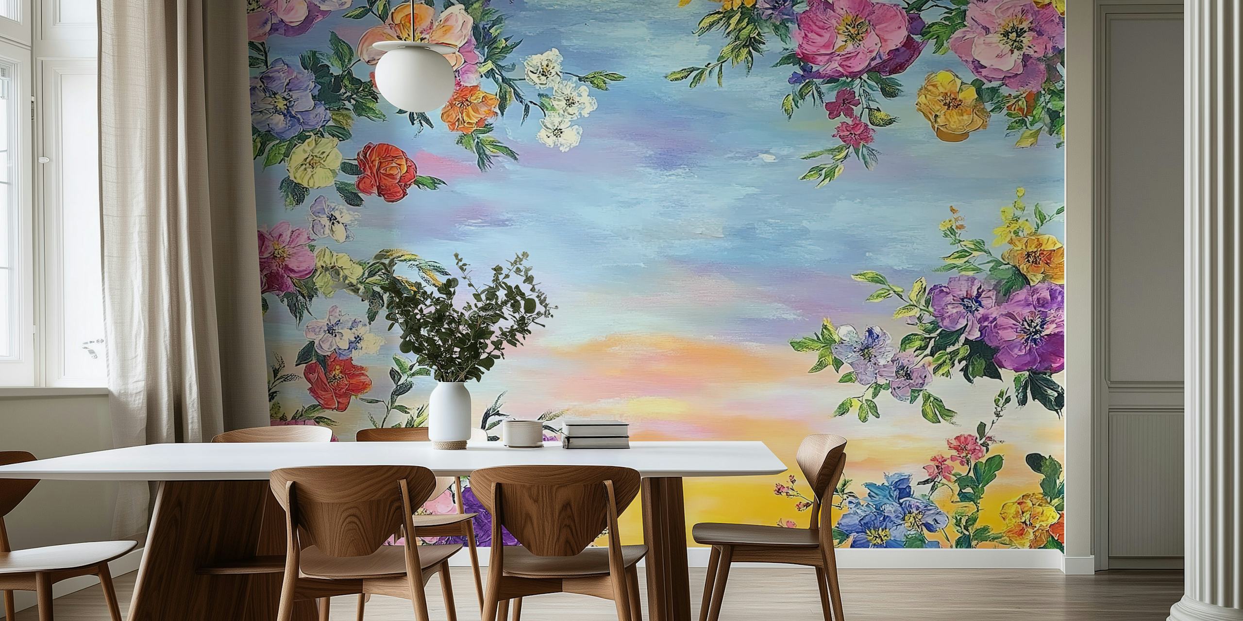 Σχεδιασμός ταπετσαρίας Flowers και sunset