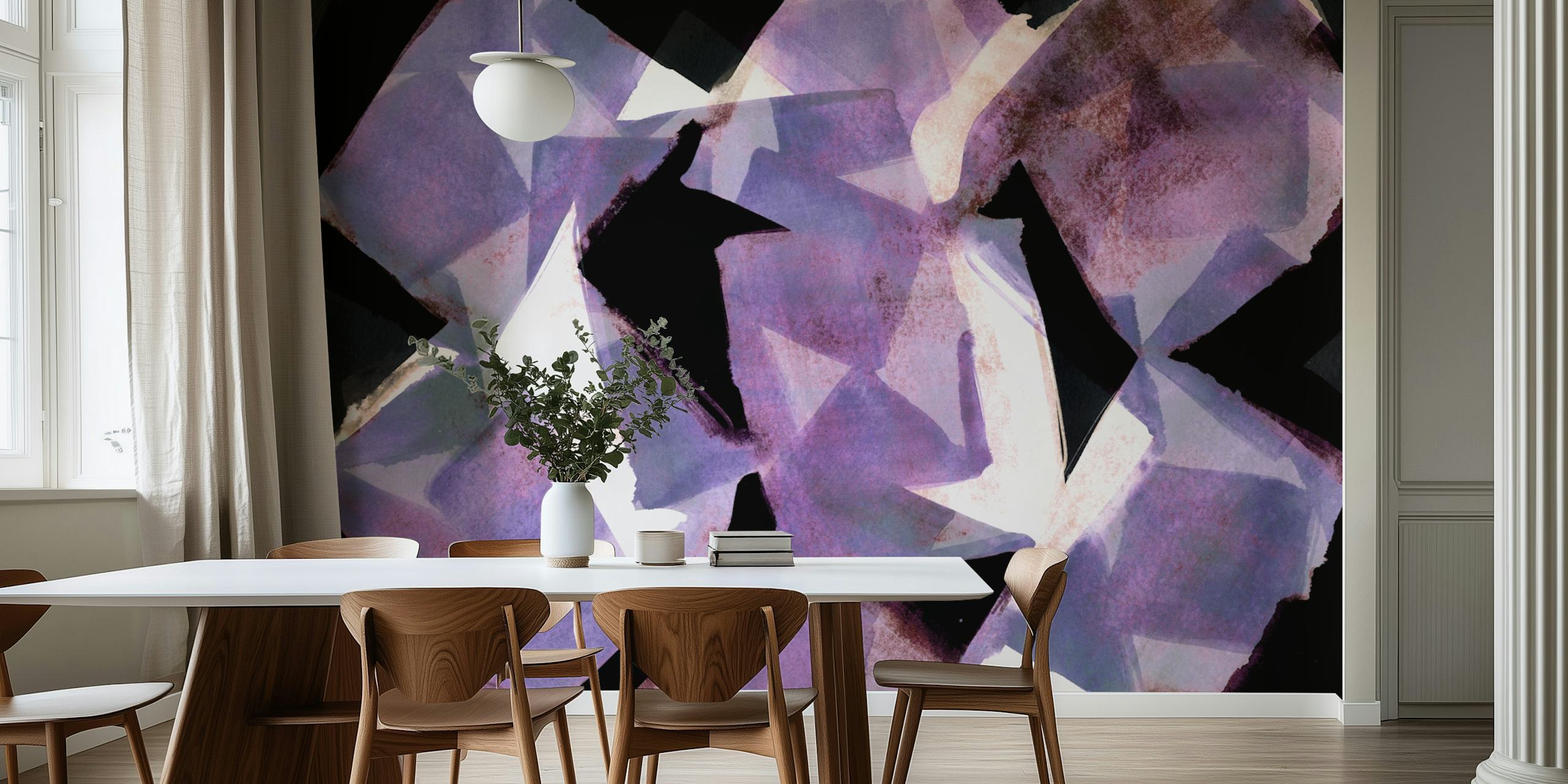Geometric shapes in various shades of purple and black wallpaper