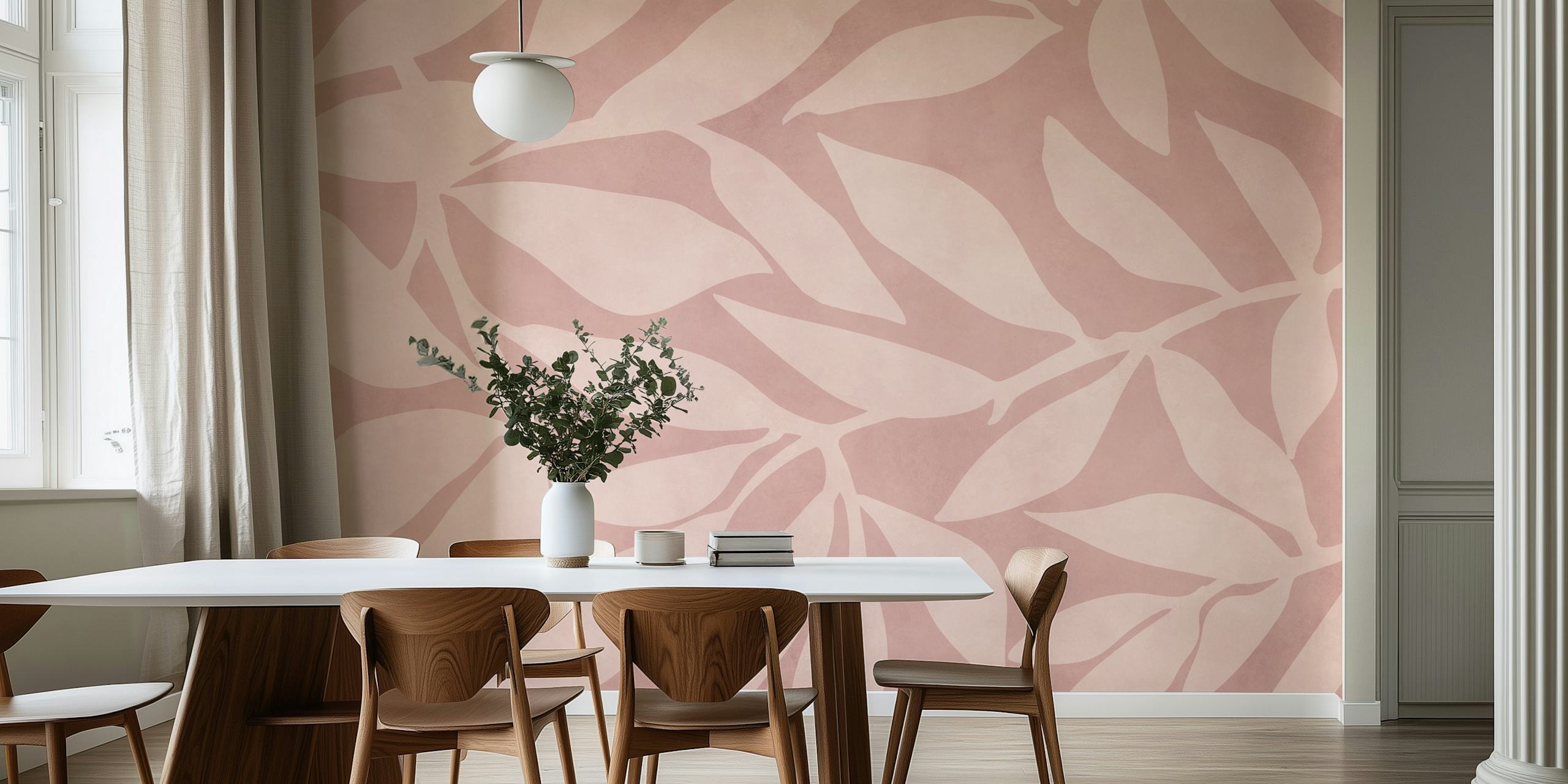 Blush Pink Gentle Leaf Elegance behang in de kamer