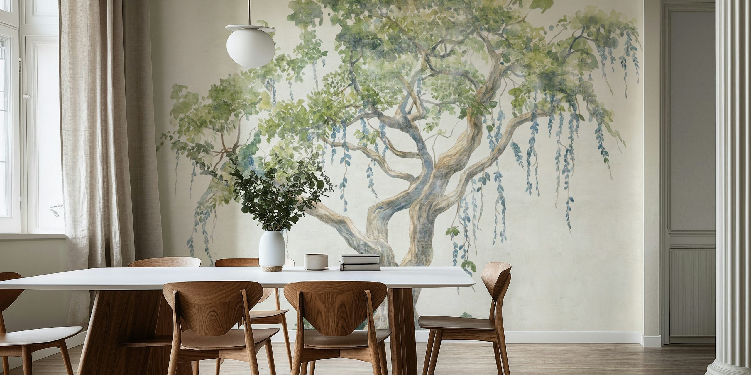 Lush Green Tree Oasis wallpaper in a room