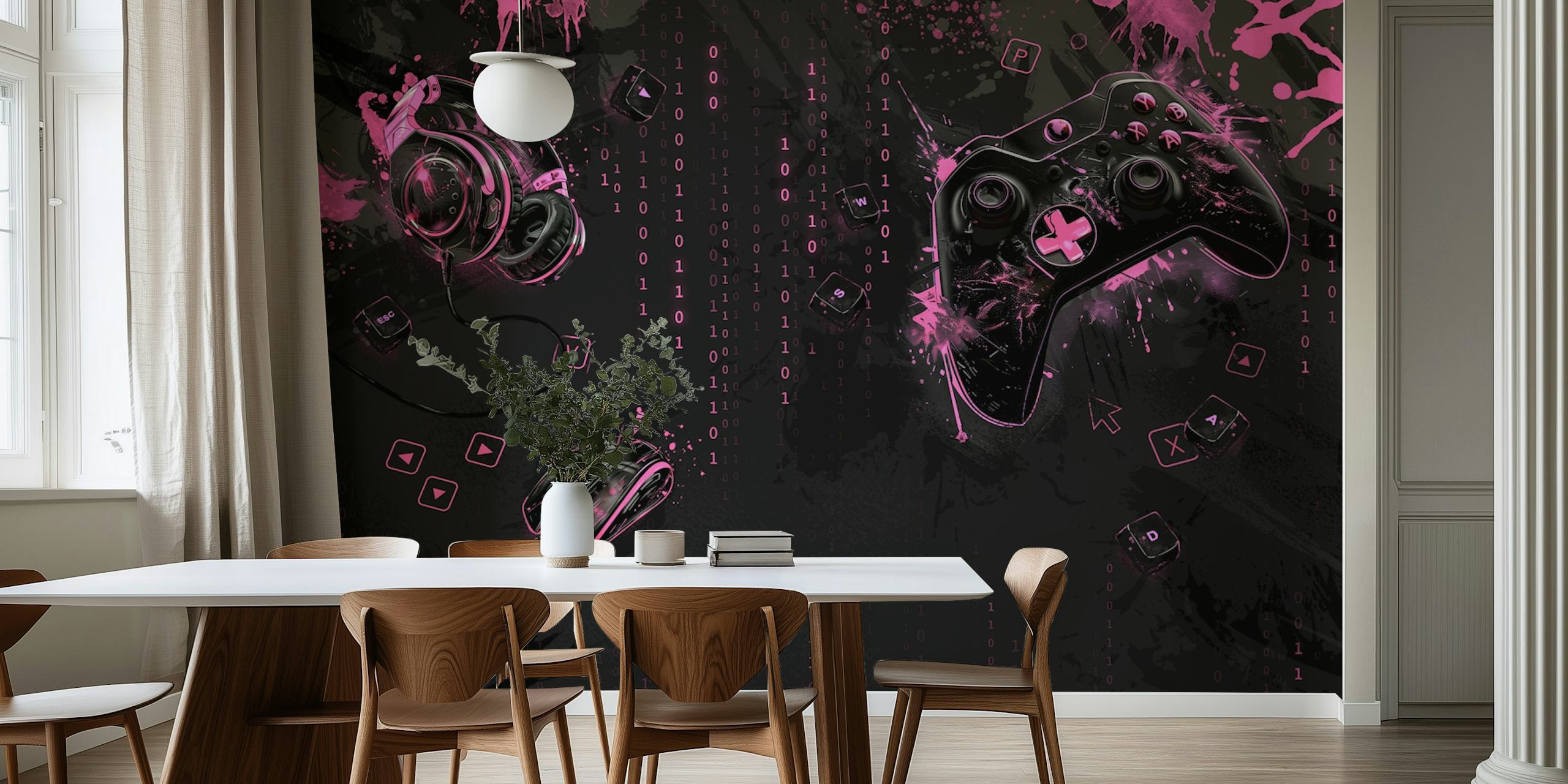 Neon Gaming Mural σε ένα κομψό δωμάτιο