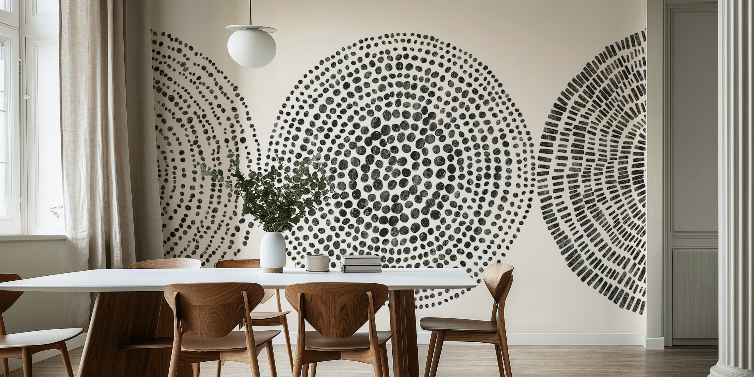 Tribal circles in black and white abstract patterns wallpaper