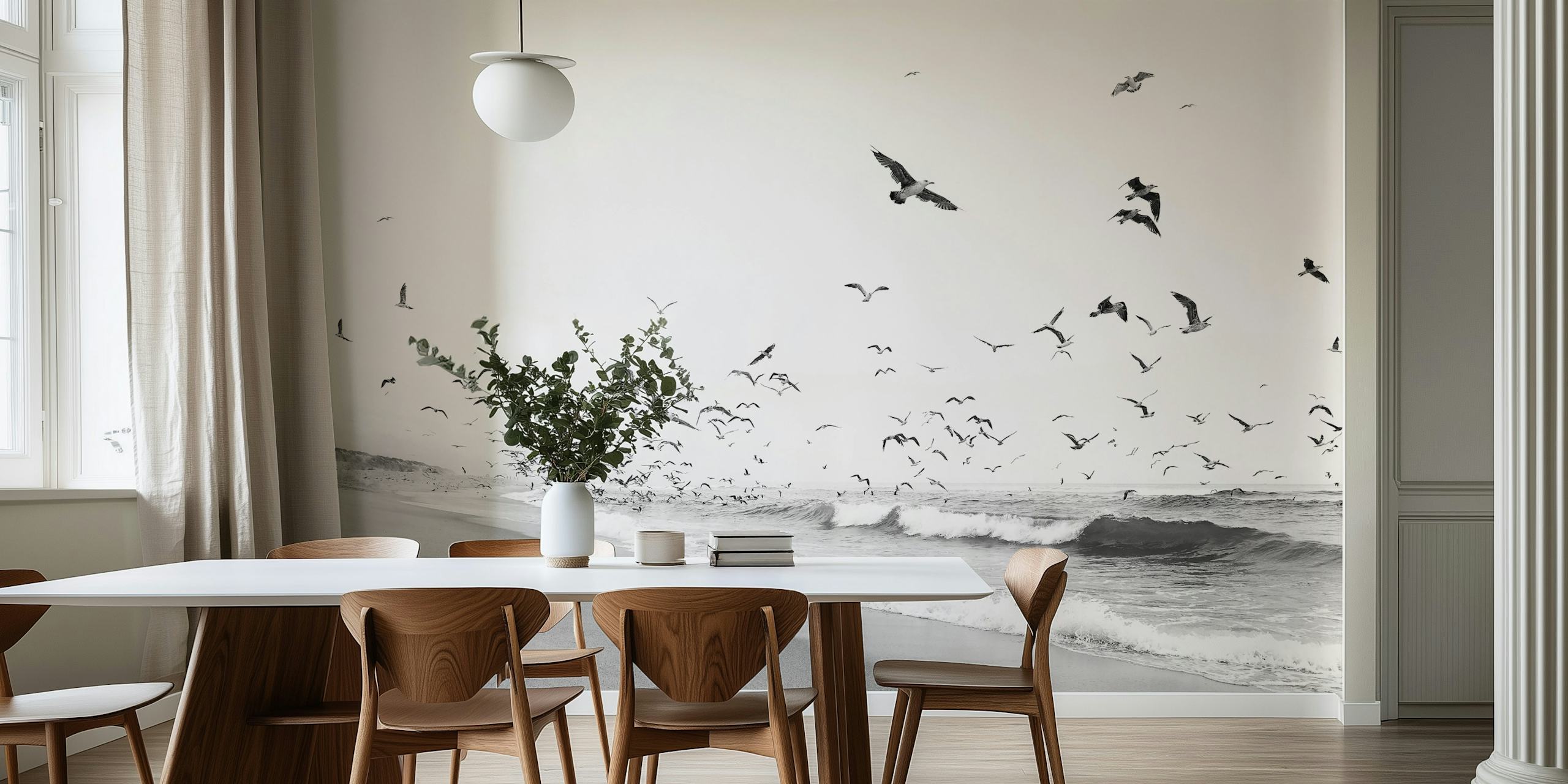 Birds and Sea wallpaper design in a room