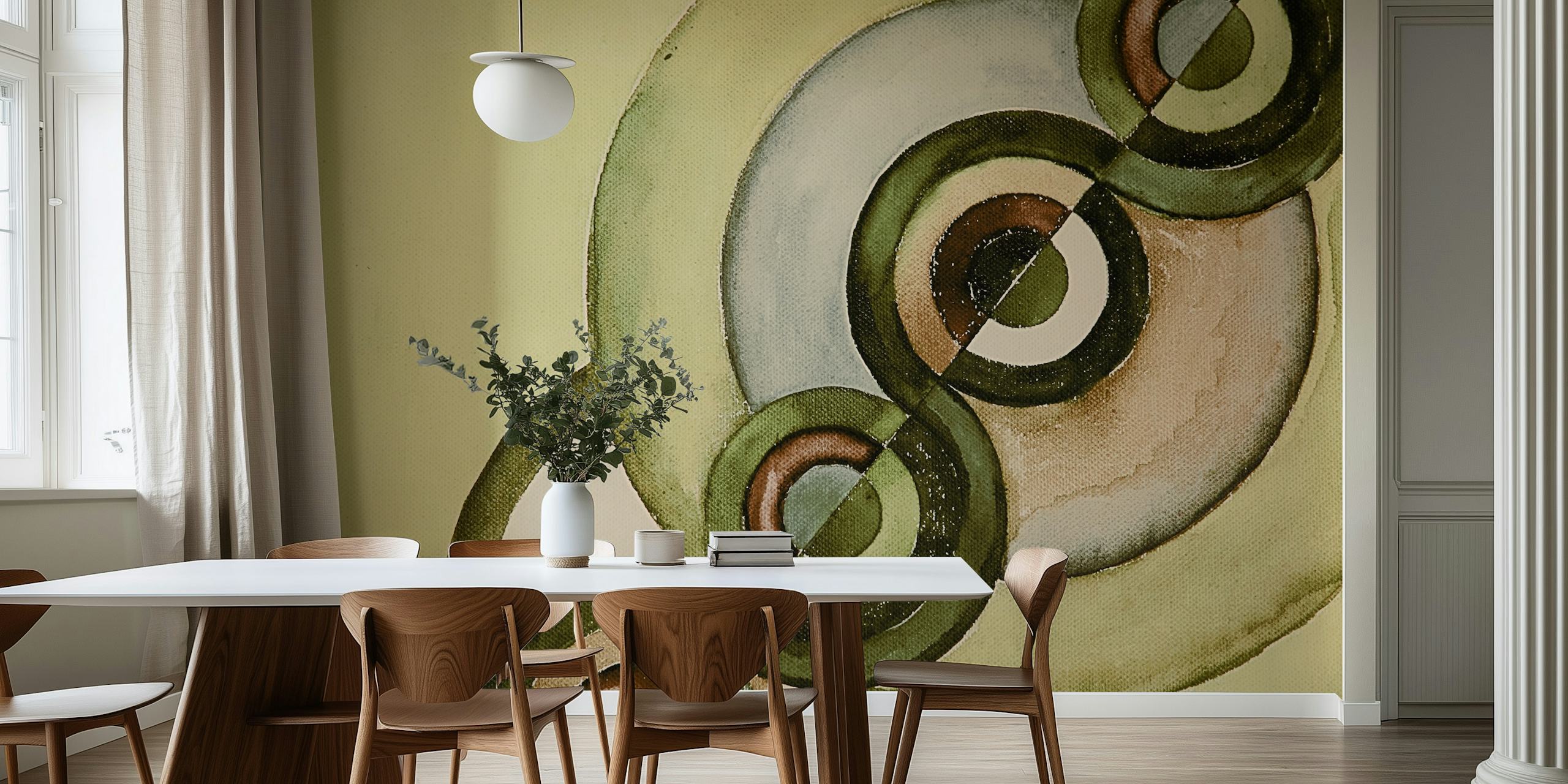 Earthy green circles wallpaper in a room