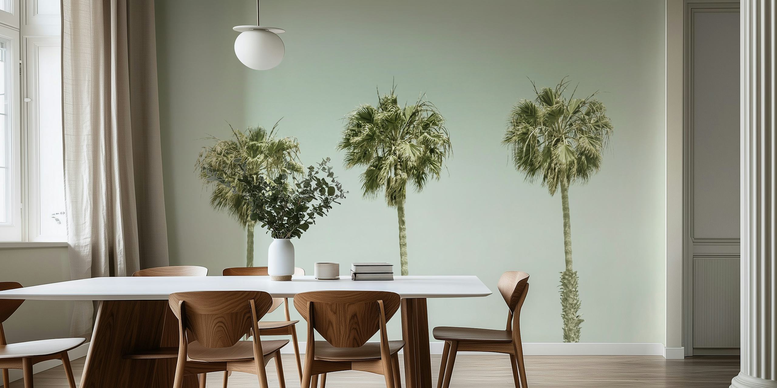 Three vintage palm trees on a muted gray background wallpaper