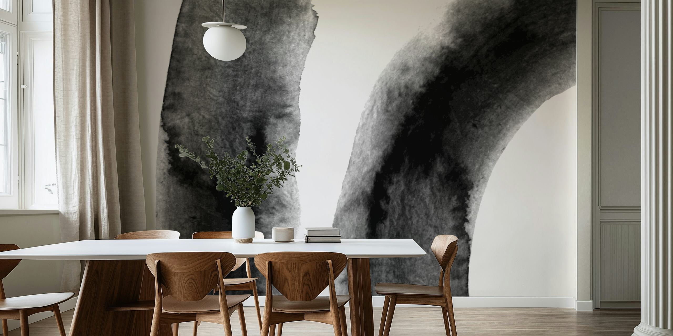 Papel de parede Abstract Ink Brush em um ambiente de quarto