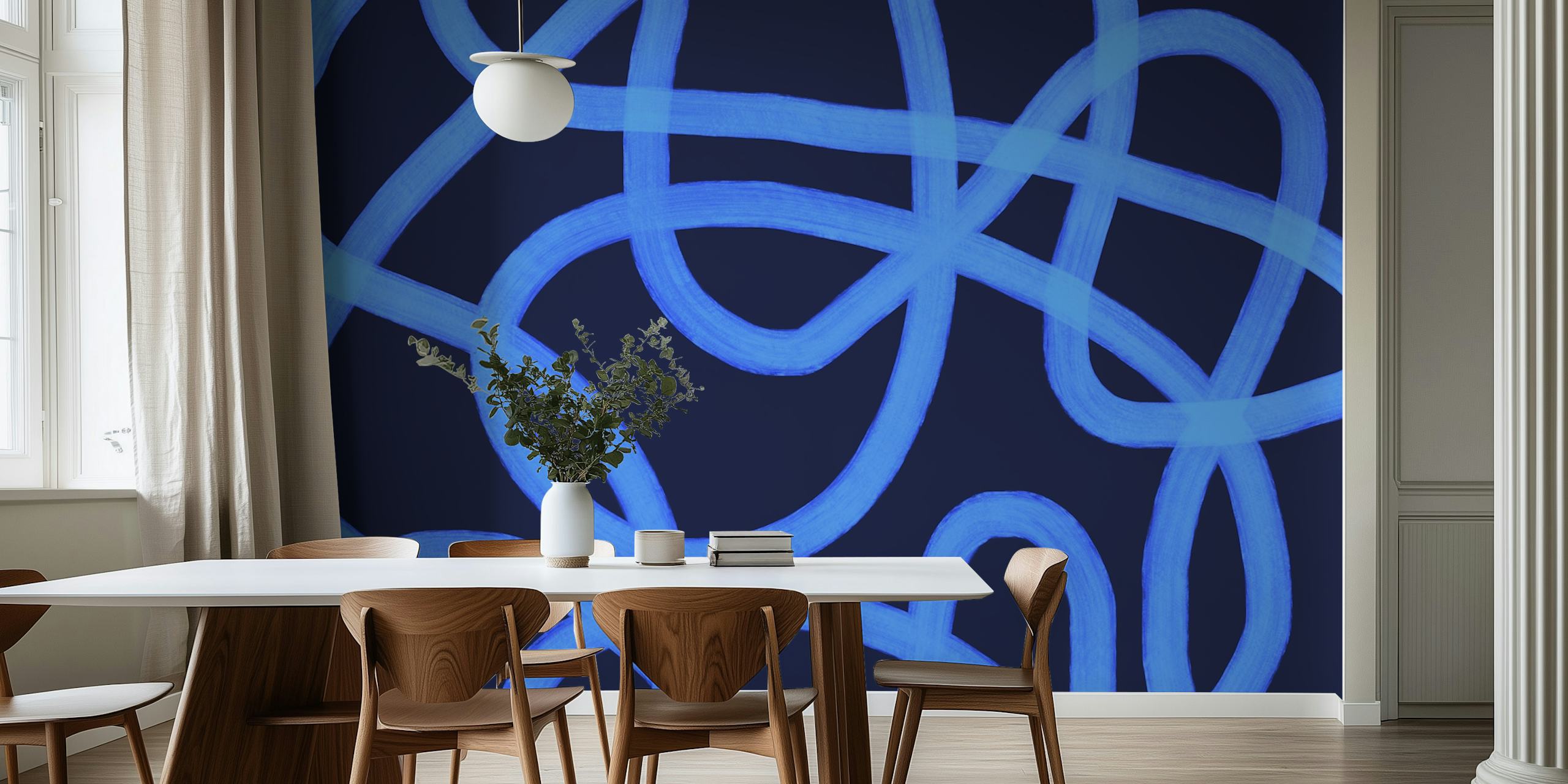 Ταπετσαρία Electric Blue Swirls σε ένα δωμάτιο