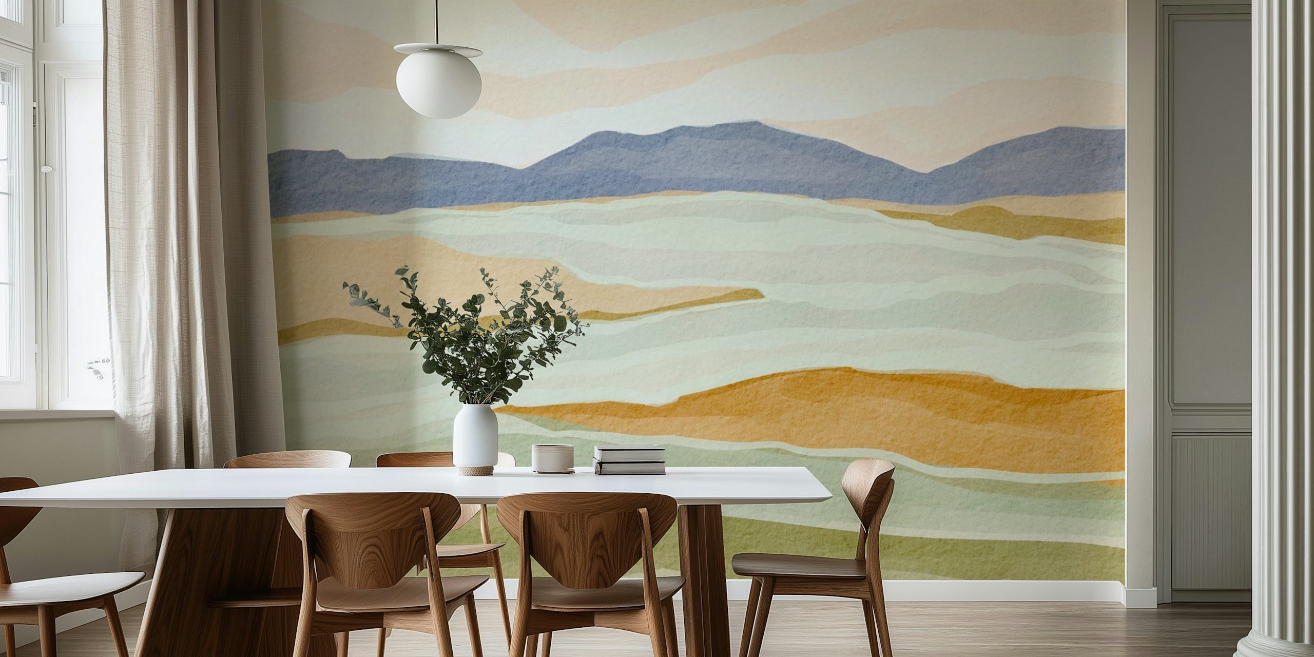 Peaceful Valley Scene wallpaper in a room
