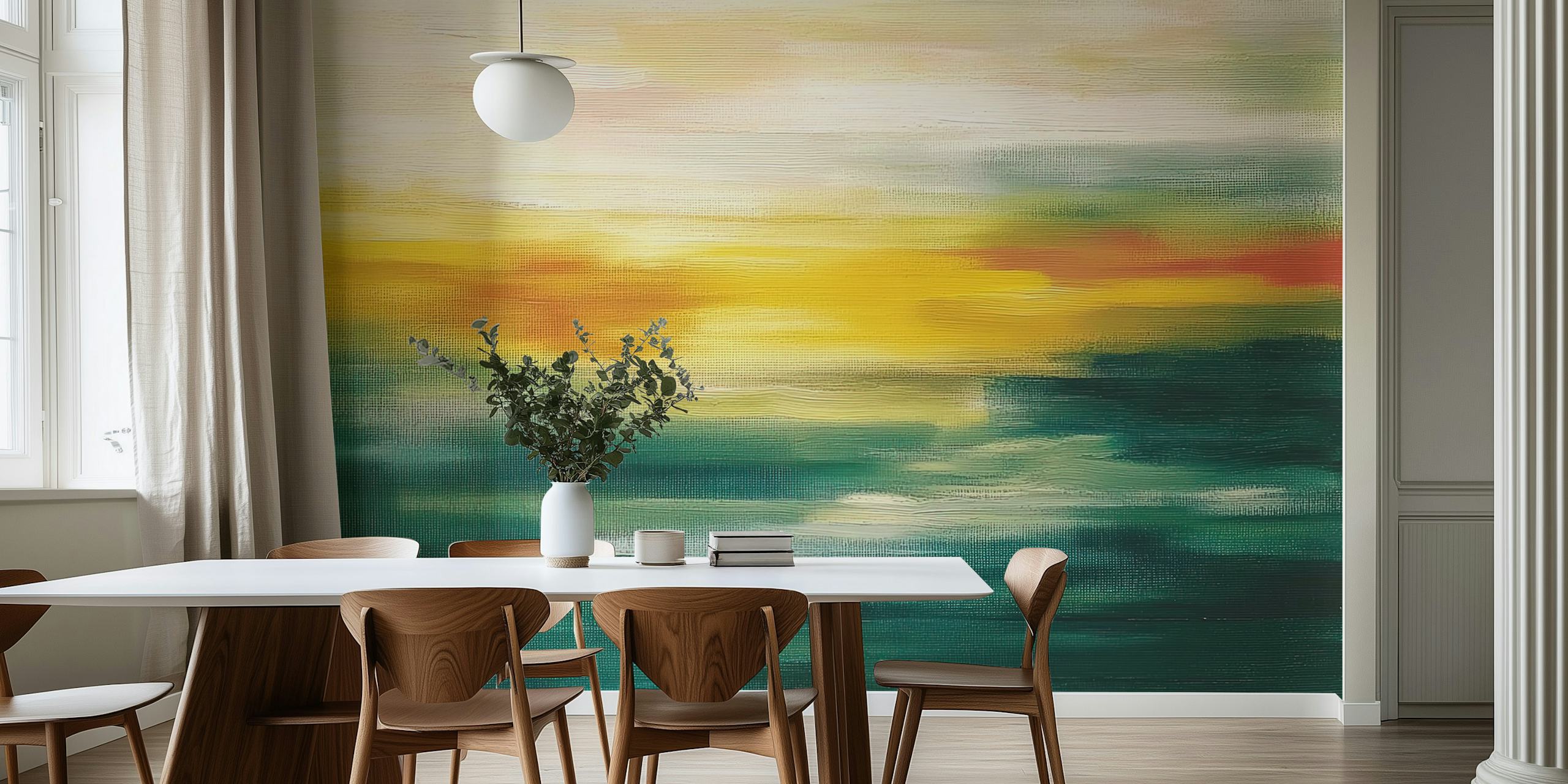 Green Yellow Motion wallpaper displayed in a room