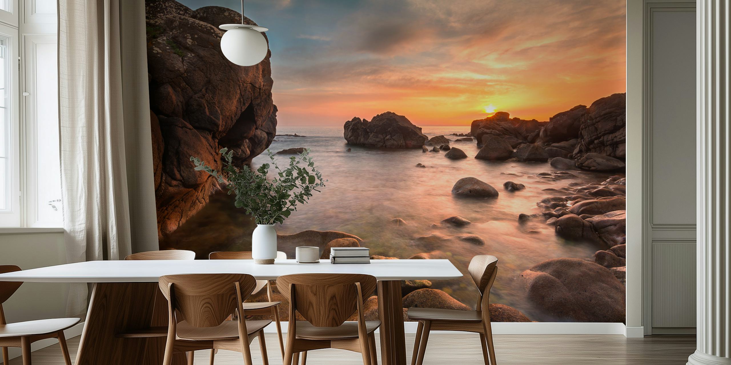 The beach with golden rocks papel de pared en una habitación