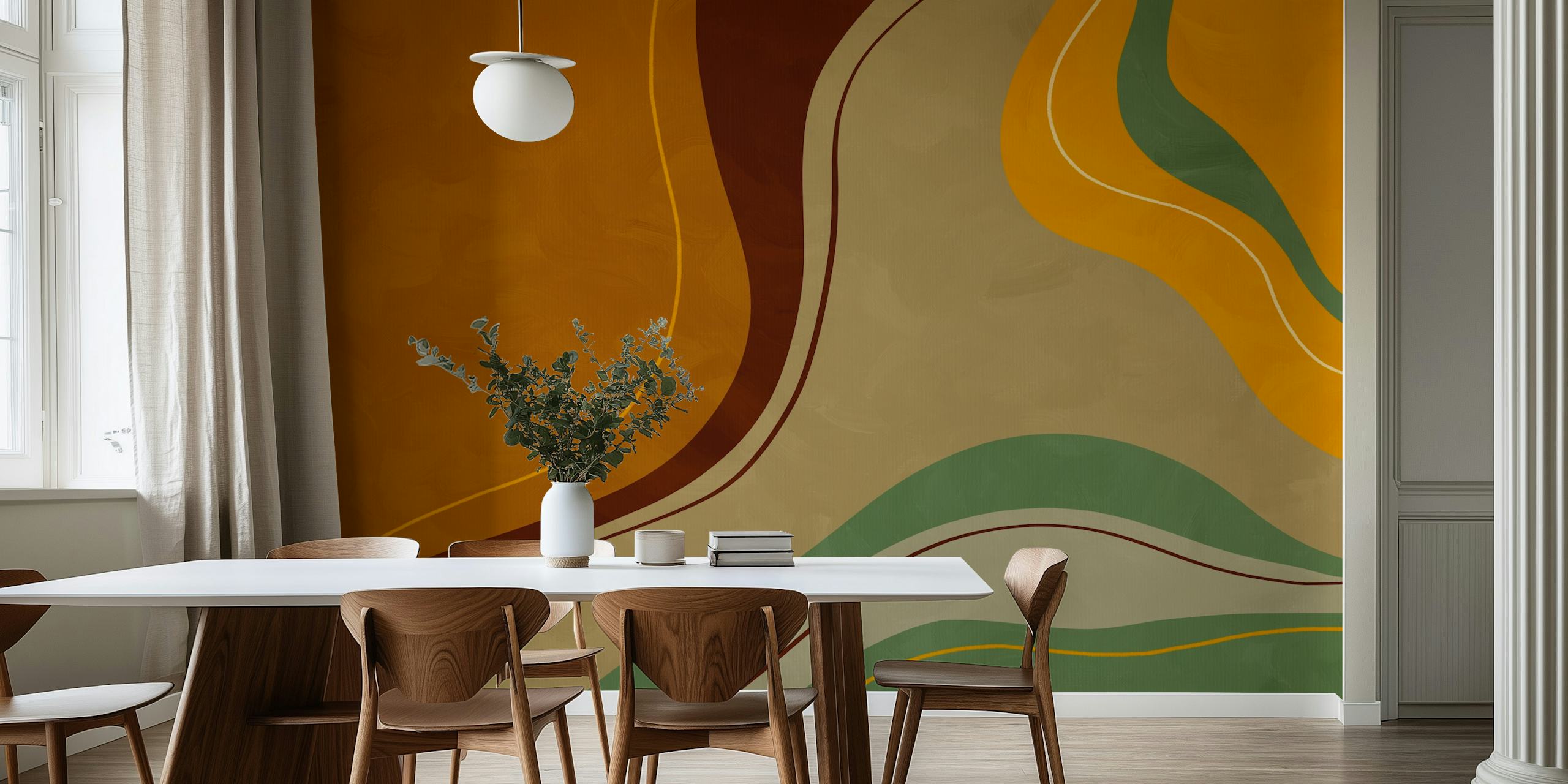 Papel de parede Bold Abstract Statement Sunset em um quarto
