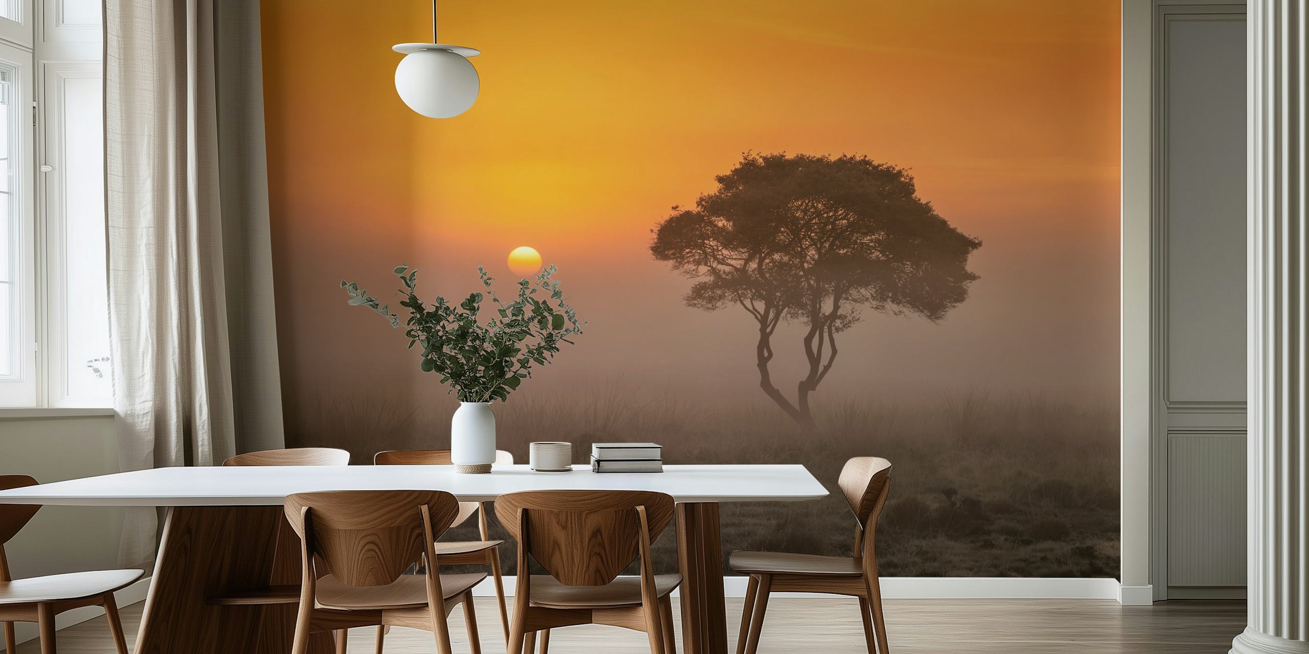 Ταπετσαρία Misty Dawn Silhouette σε ένα δωμάτιο